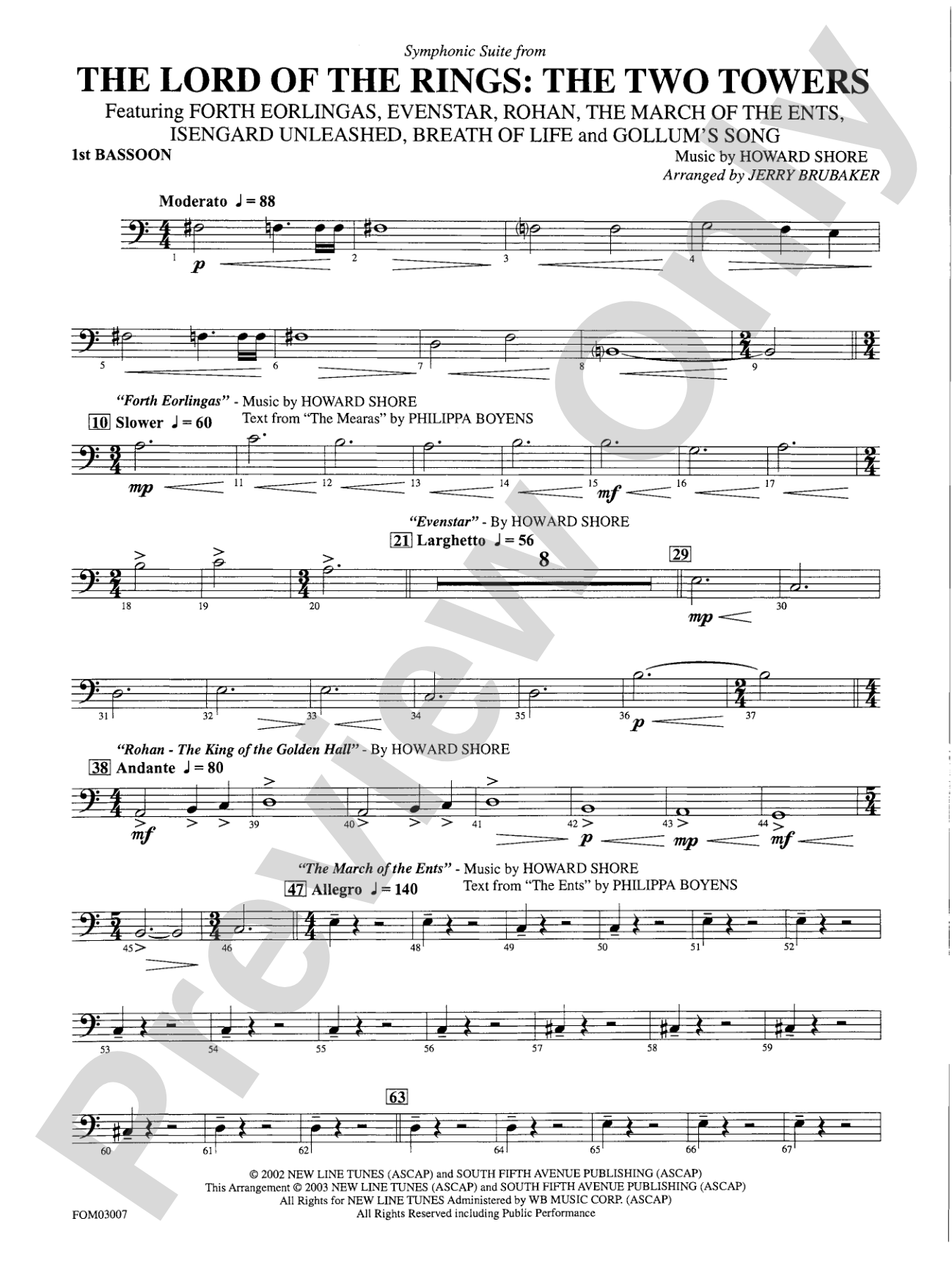 The Lord of the Rings: The Two Towers, Symphonic Suite from: Bassoon