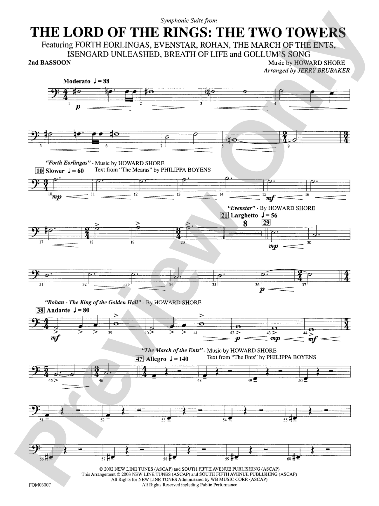 The Lord of the Rings: The Two Towers, Symphonic Suite from: 2nd Bassoon