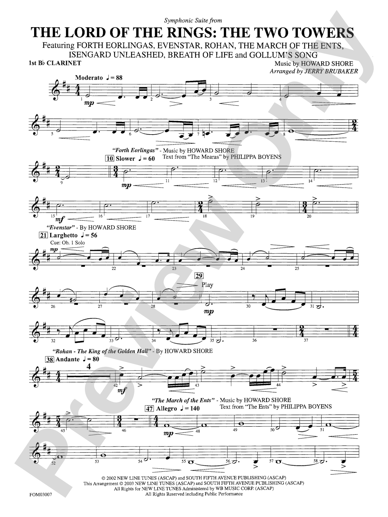 The Lord of the Rings: The Two Towers, Symphonic Suite from: 1st B-flat Clarinet