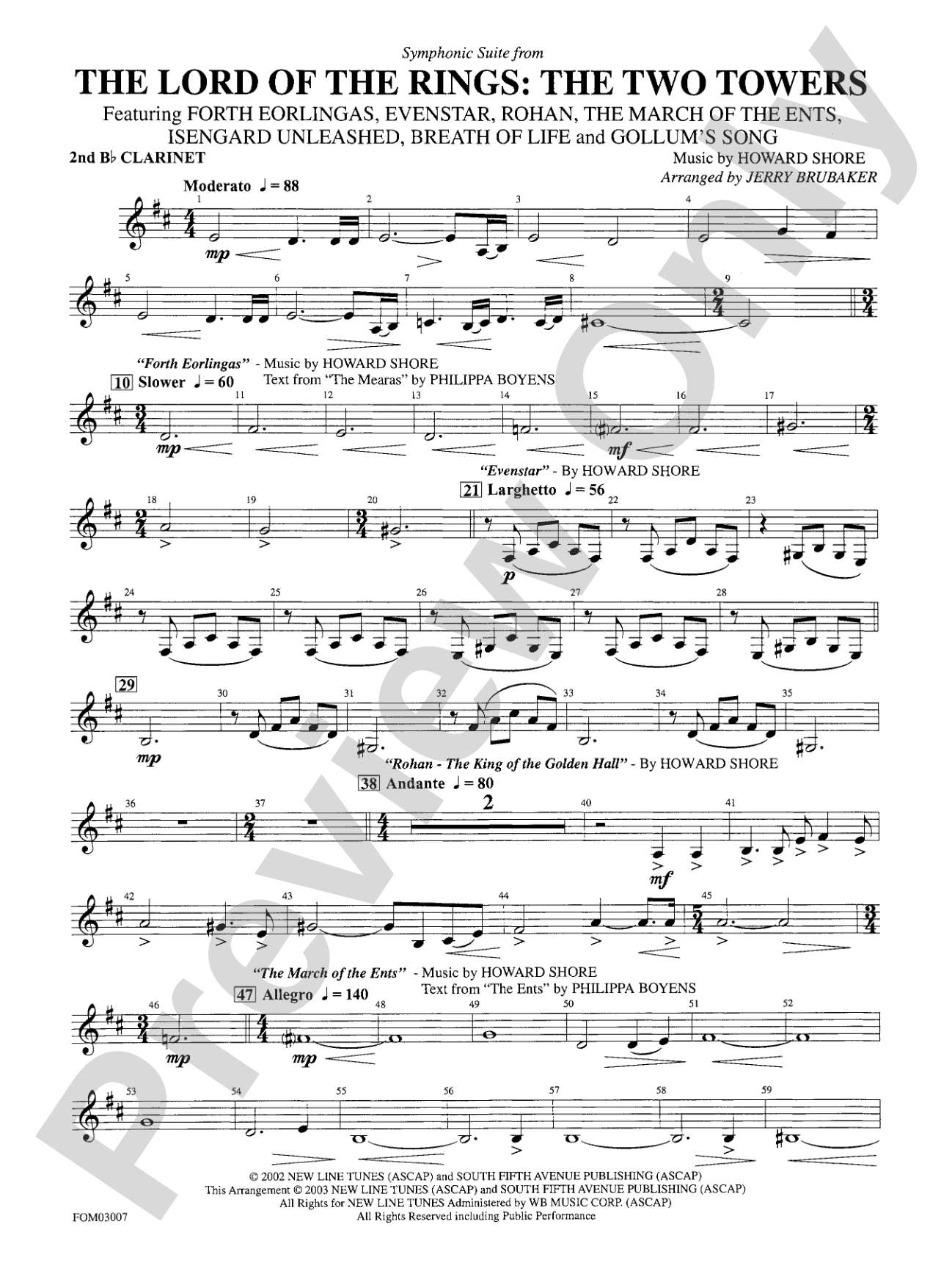 The Lord of the Rings: The Two Towers, Symphonic Suite from: 2nd B-flat Clarinet