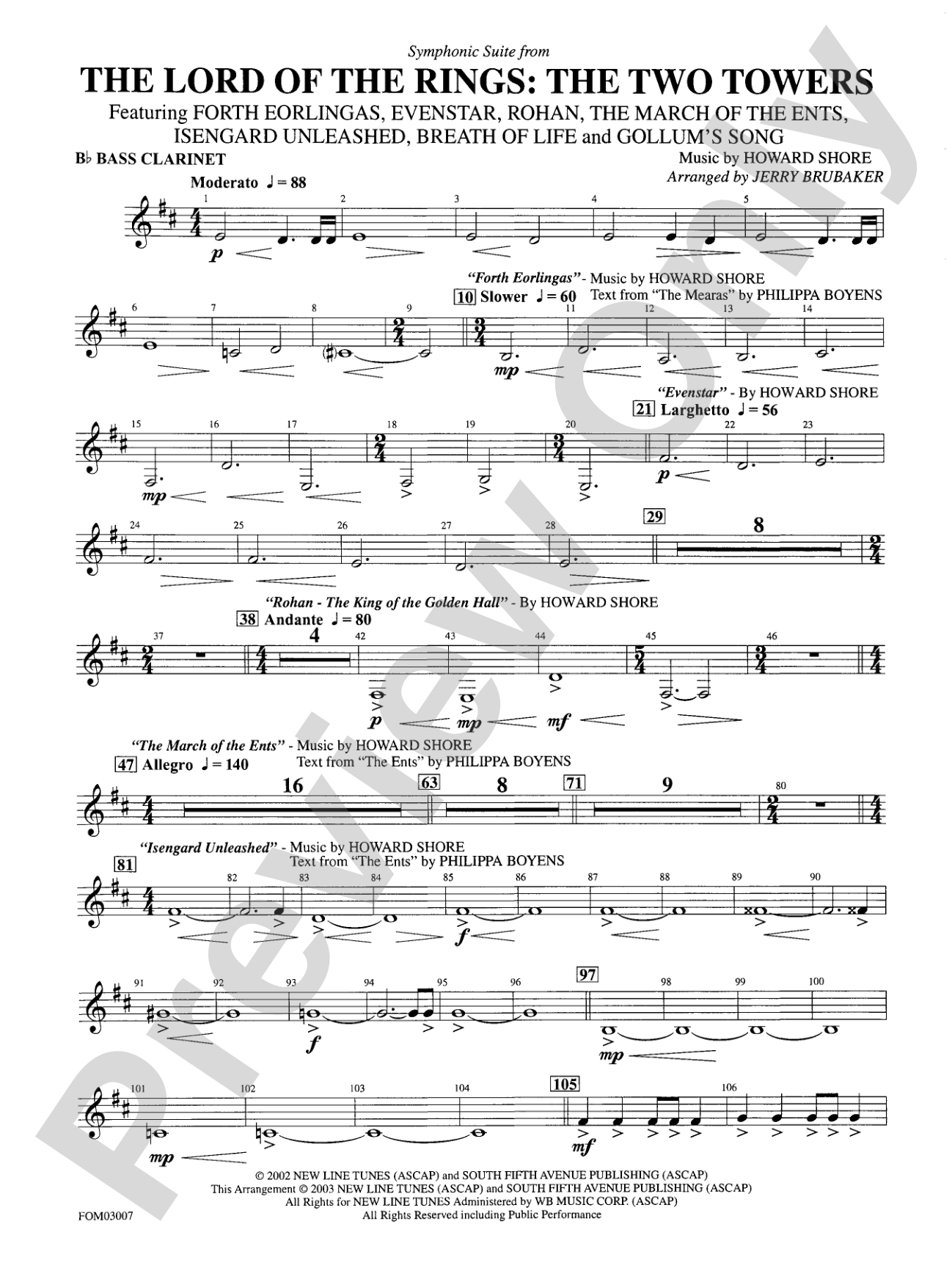 The Lord of the Rings: The Two Towers, Symphonic Suite from: B-flat Bass Clarinet