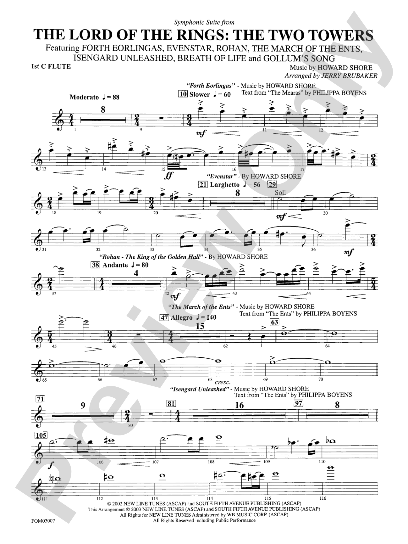 The Lord of the Rings: The Two Towers, Symphonic Suite from: Flute