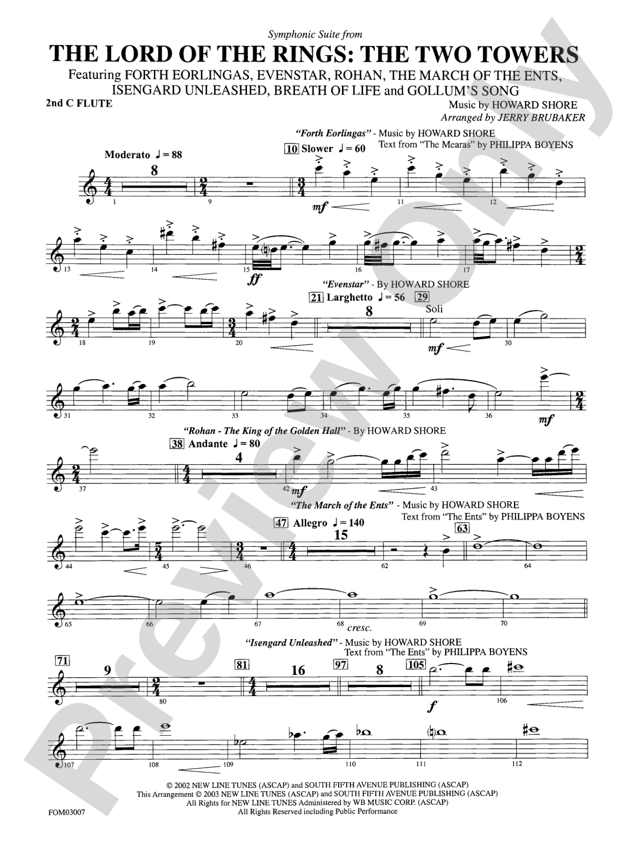 The Lord of the Rings: The Two Towers, Symphonic Suite from: 2nd Flute