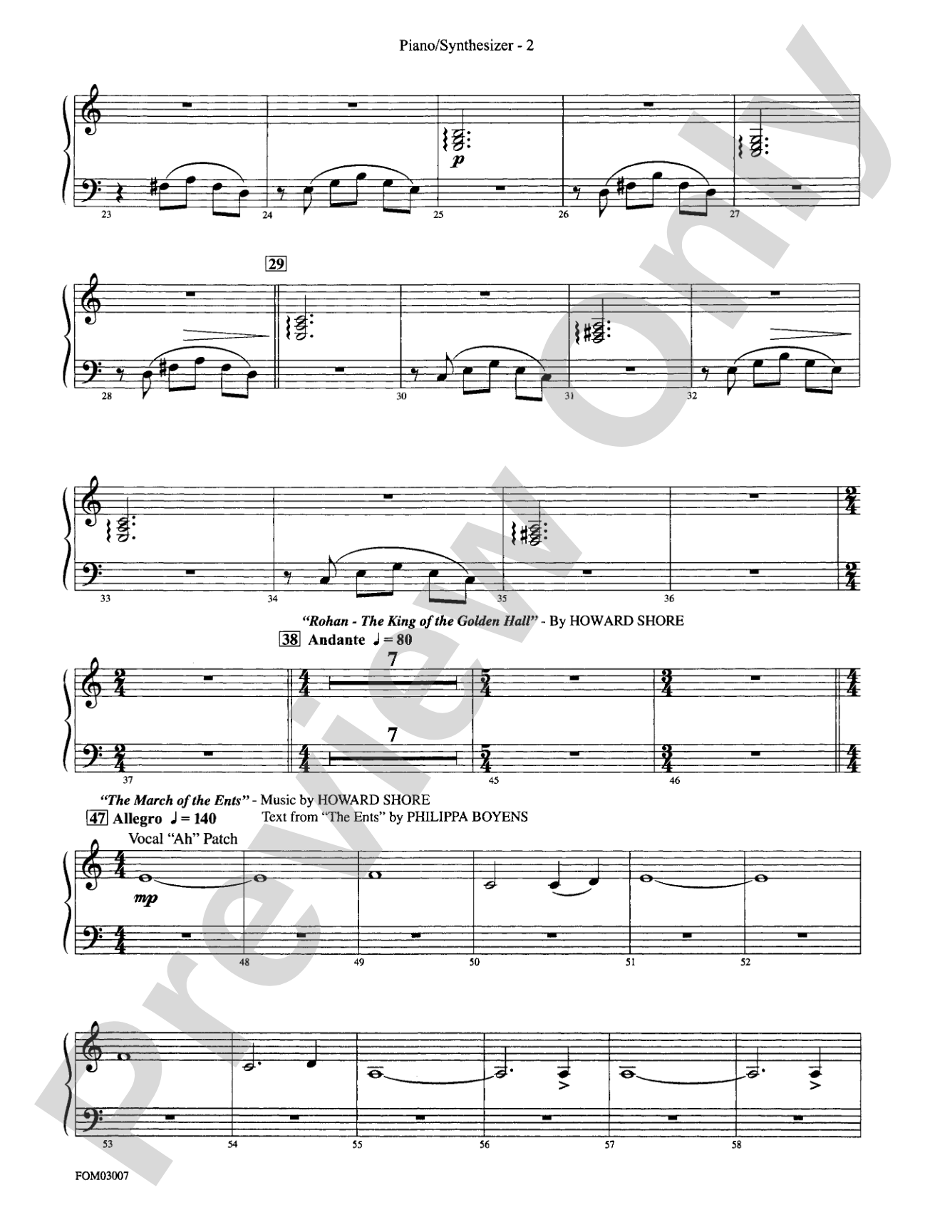 The Lord of the Rings: The Two Towers, Symphonic Suite from: Keyboard/Synthesizer