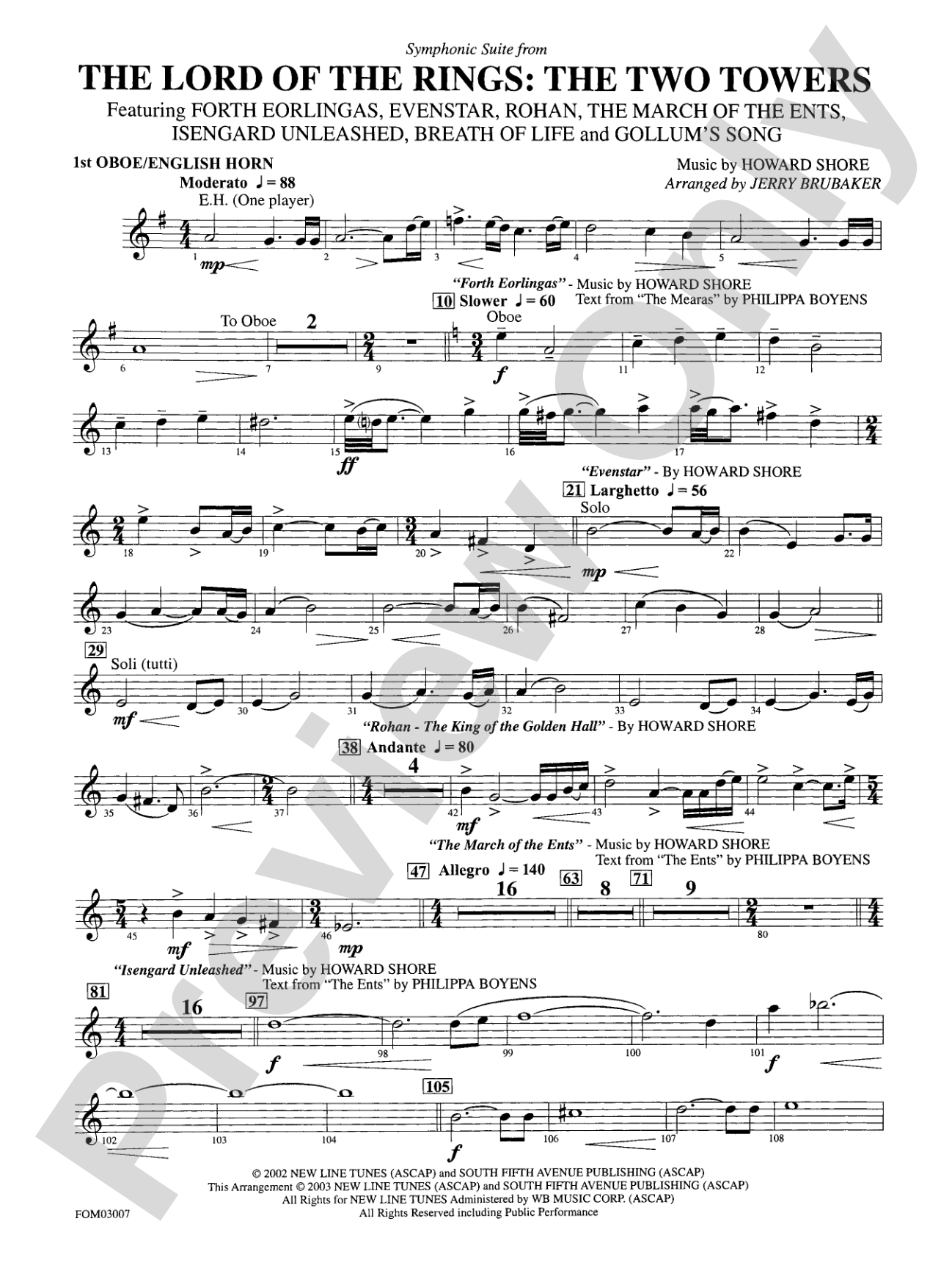The Lord of the Rings: The Two Towers, Symphonic Suite from: Oboe
