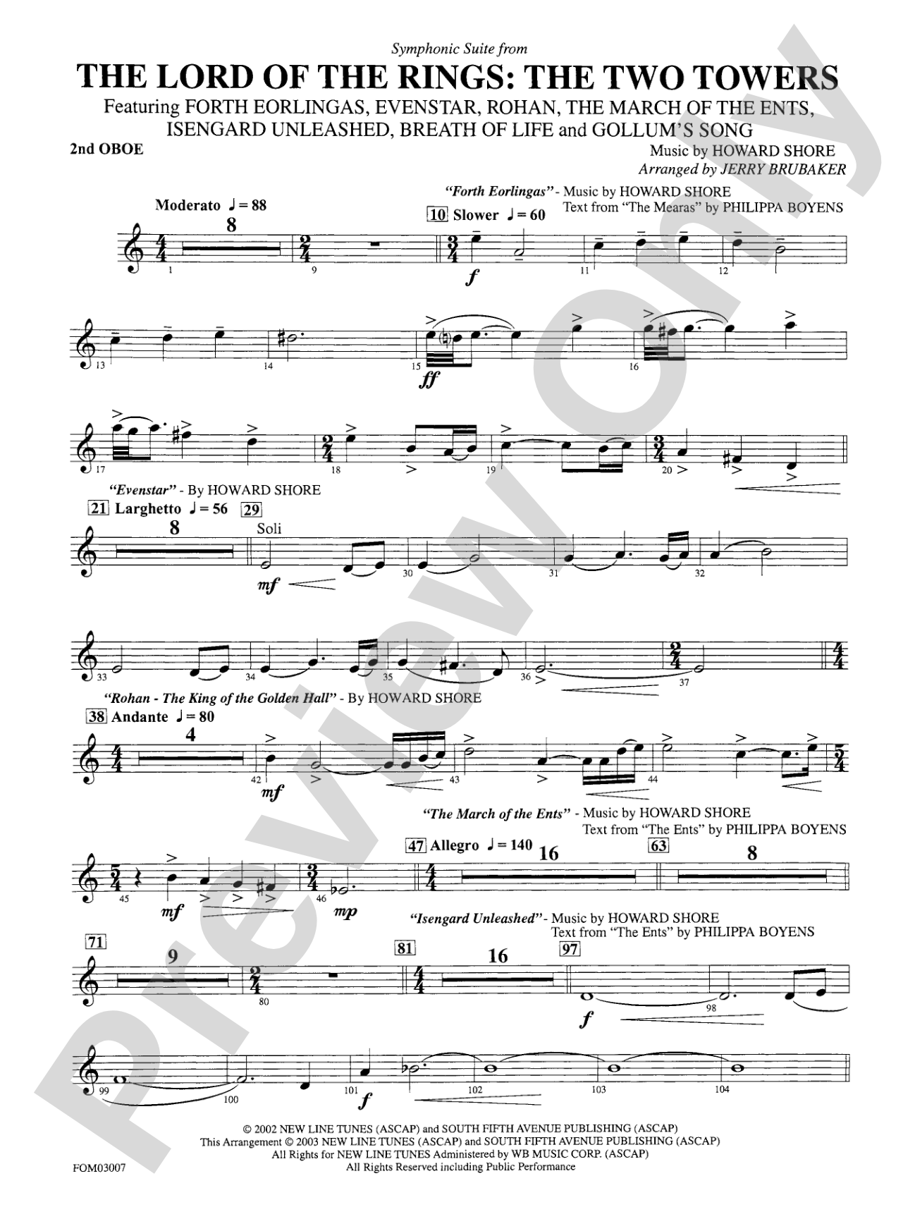 The Lord of the Rings: The Two Towers, Symphonic Suite from: 2nd Oboe