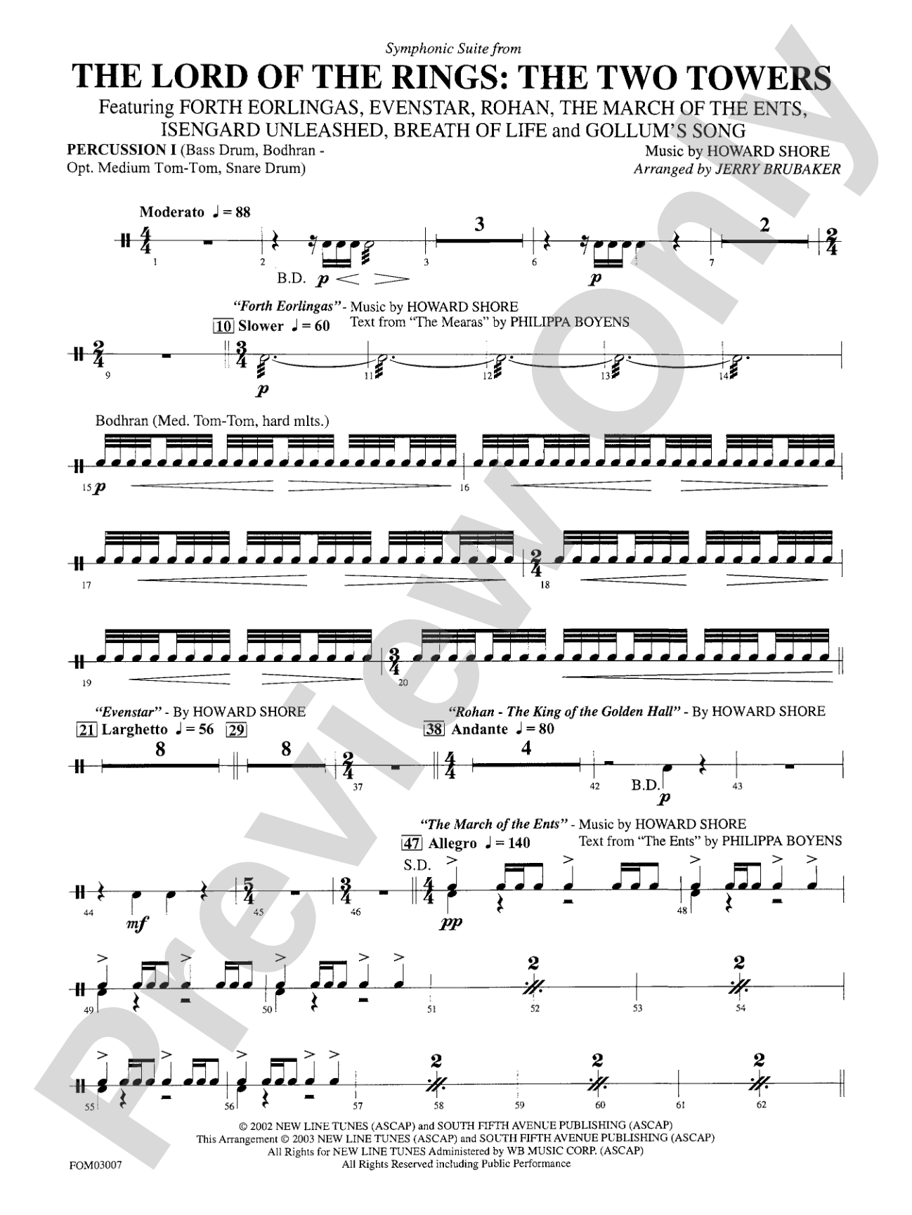 The Lord of the Rings: The Two Towers, Symphonic Suite from: 1st Percussion