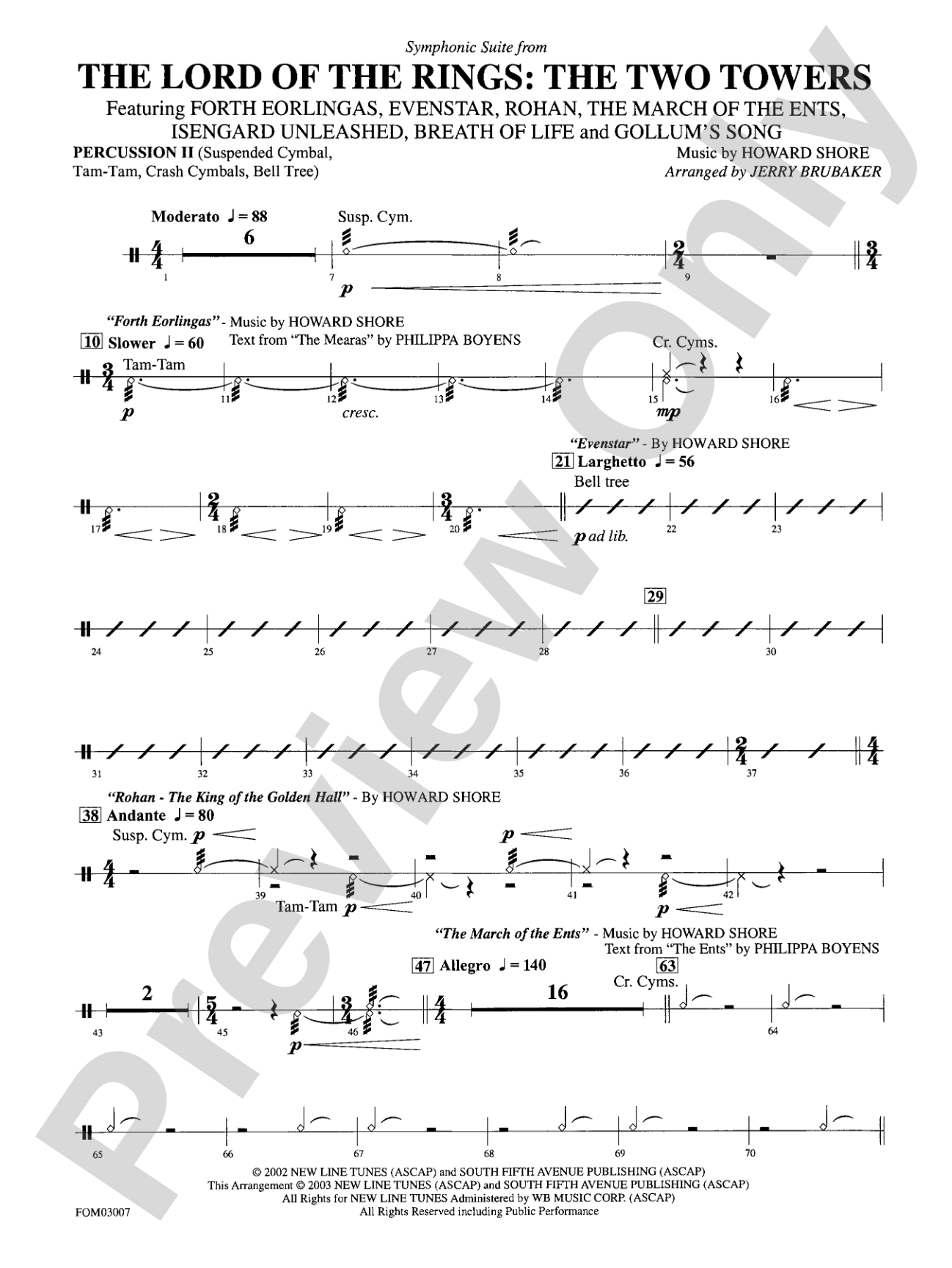 The Lord of the Rings: The Two Towers, Symphonic Suite from: 2nd Percussion