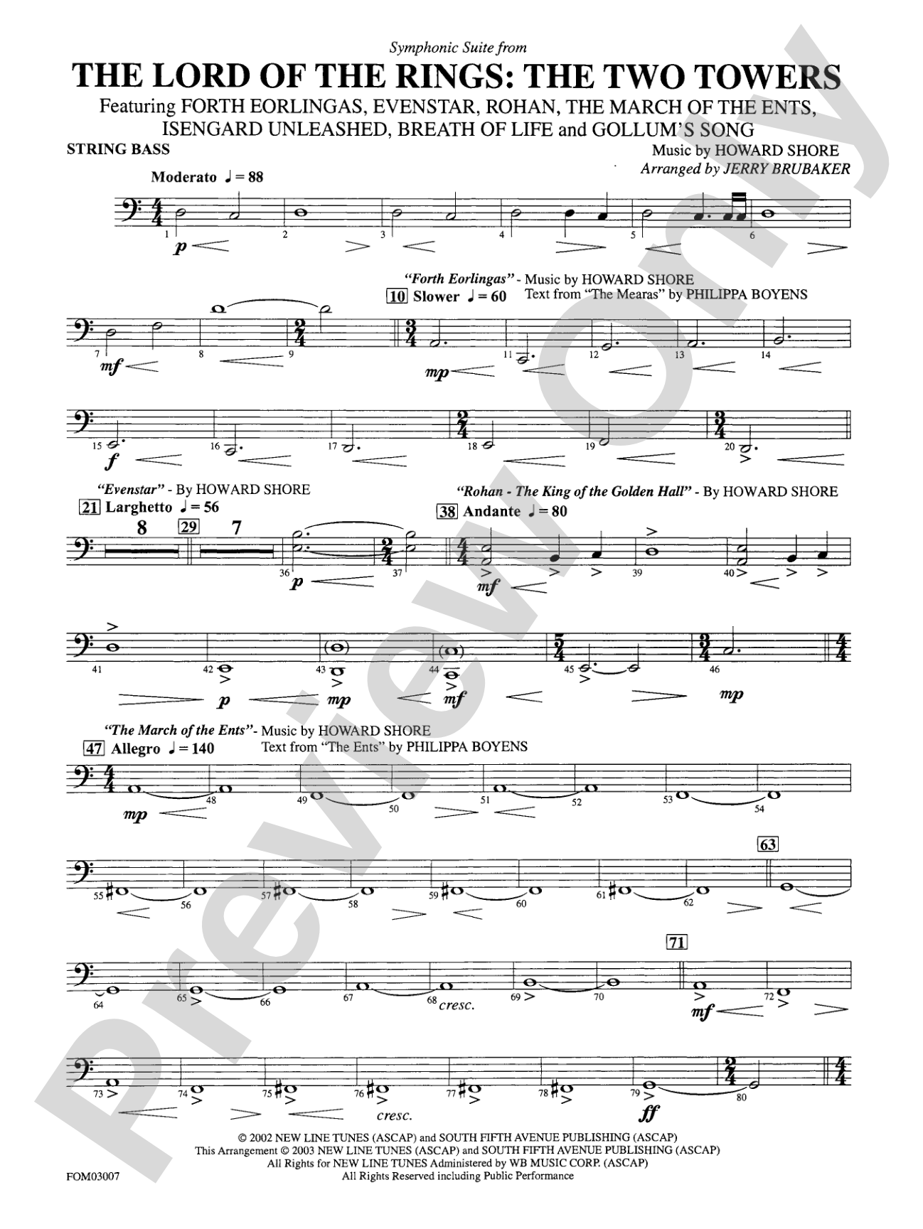 The Lord of the Rings: The Two Towers, Symphonic Suite from: String Bass