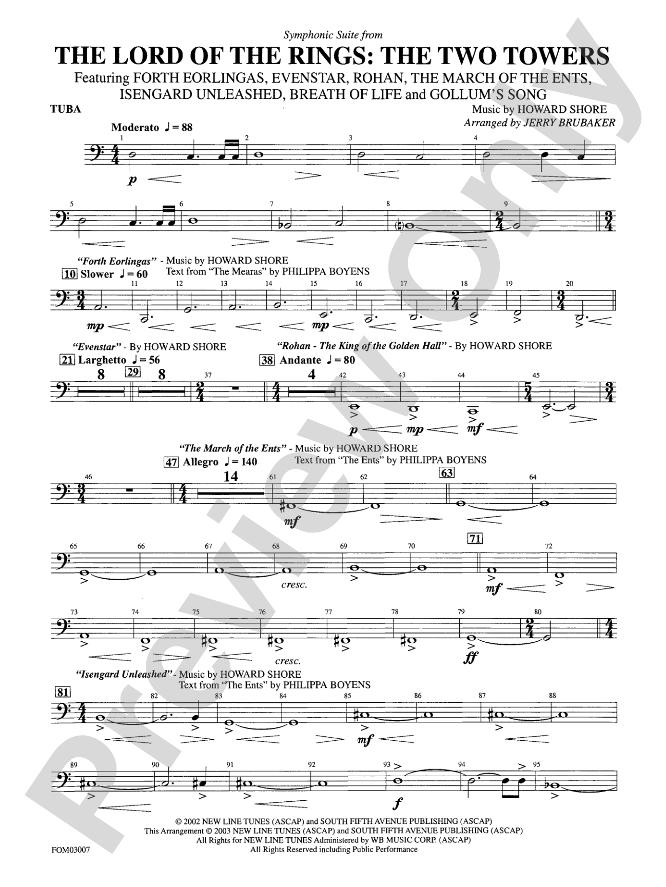The Lord of the Rings: The Two Towers, Symphonic Suite from: Tuba