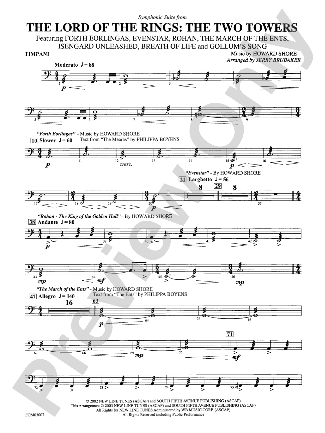 The Lord of the Rings: The Two Towers, Symphonic Suite from: Timpani