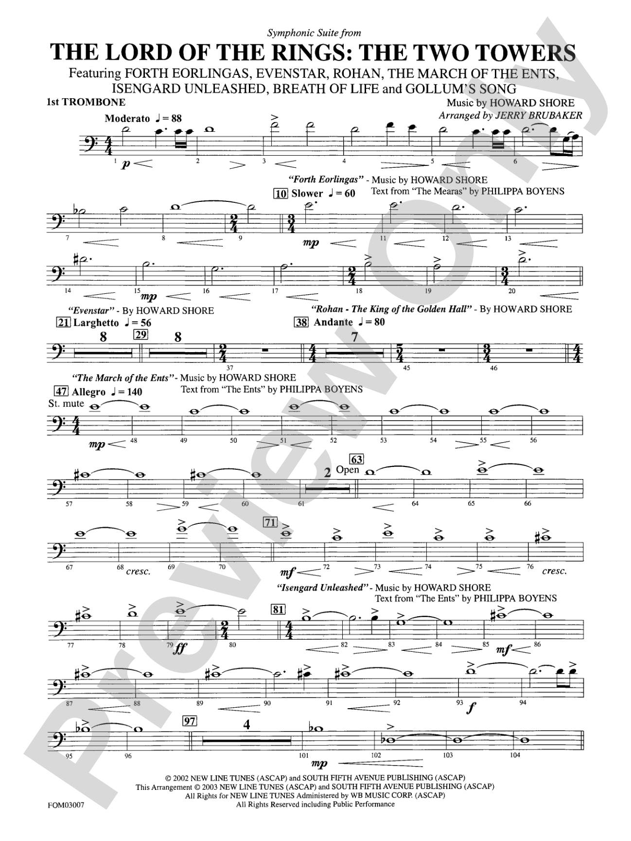 The Lord of the Rings: The Two Towers, Symphonic Suite from: 1st Trombone