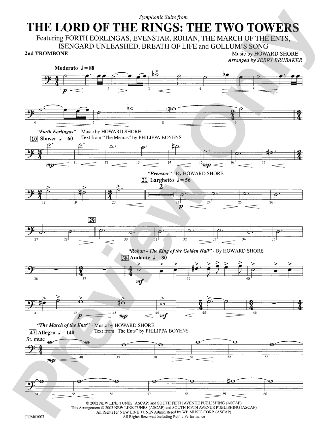 The Lord of the Rings: The Two Towers, Symphonic Suite from: 2nd Trombone