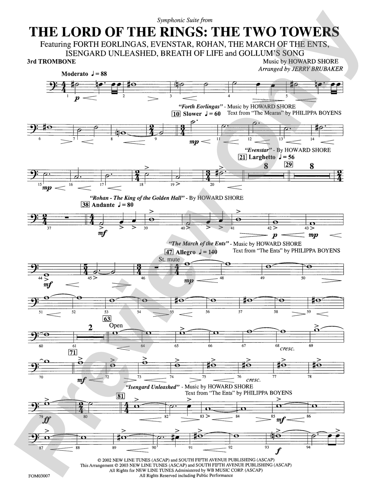 The Lord of the Rings: The Two Towers, Symphonic Suite from: 3rd Trombone