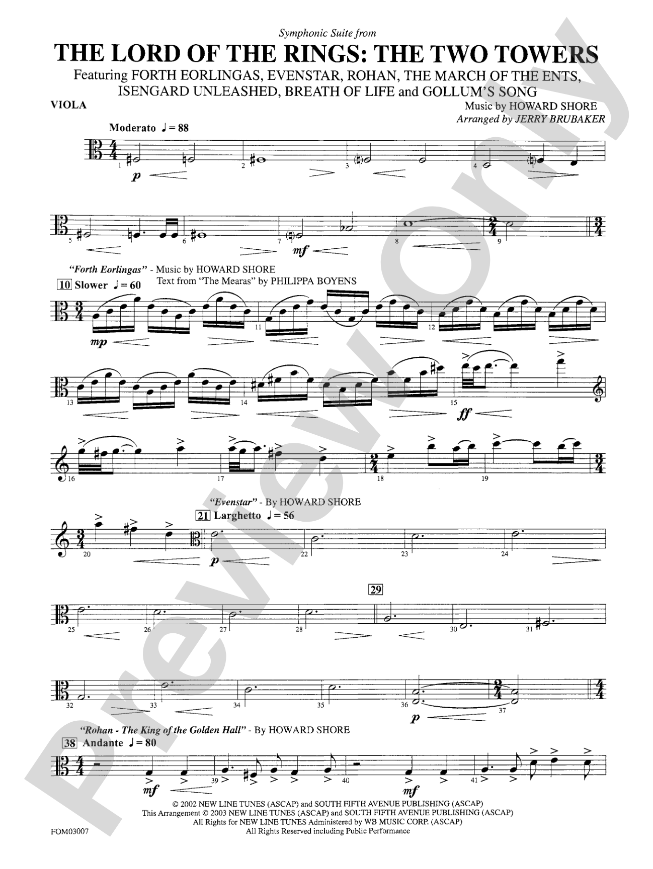 The Lord of the Rings: The Two Towers, Symphonic Suite from: Viola