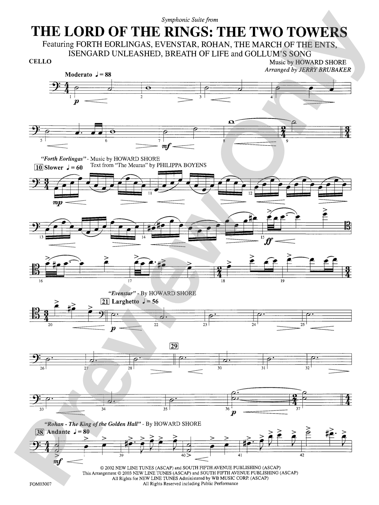 The Lord of the Rings: The Two Towers, Symphonic Suite from: Cello