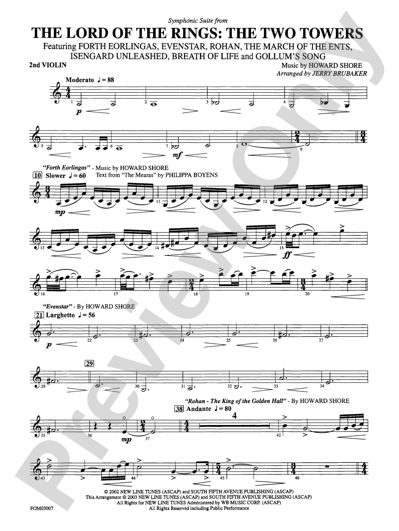 The Lord of the Rings: The Two Towers, Symphonic Suite from: 2nd Violin