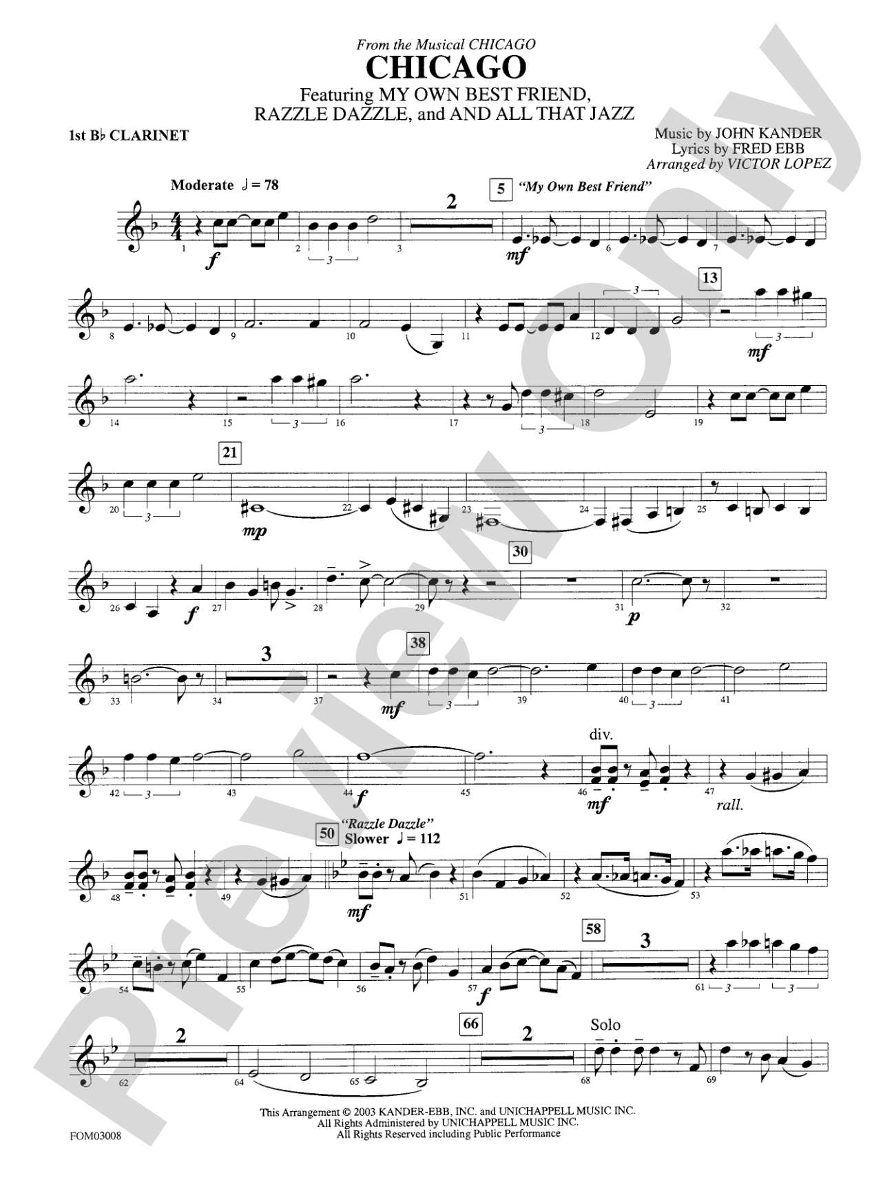 Chicago (from the musical Chicago): 1st B-flat Clarinet