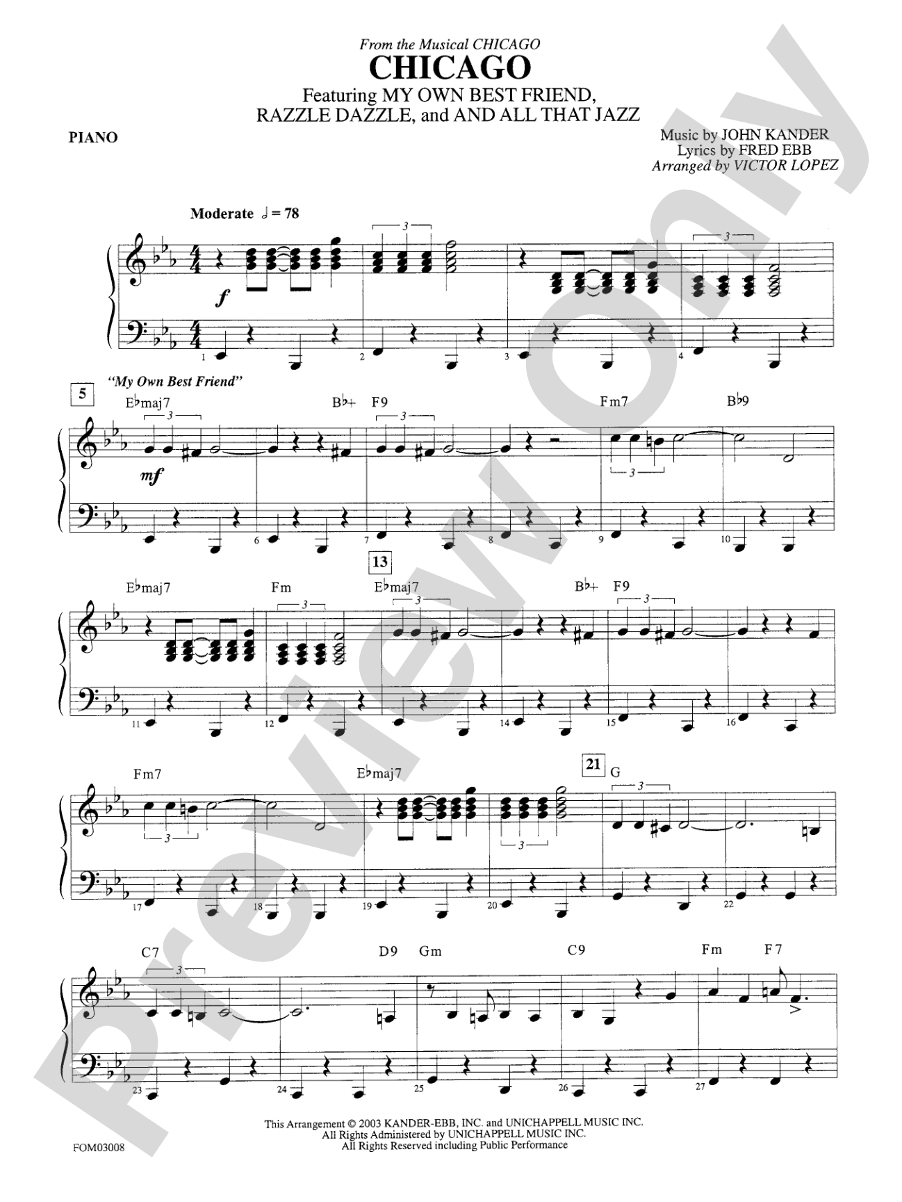 Chicago (from the musical Chicago): Piano Accompaniment