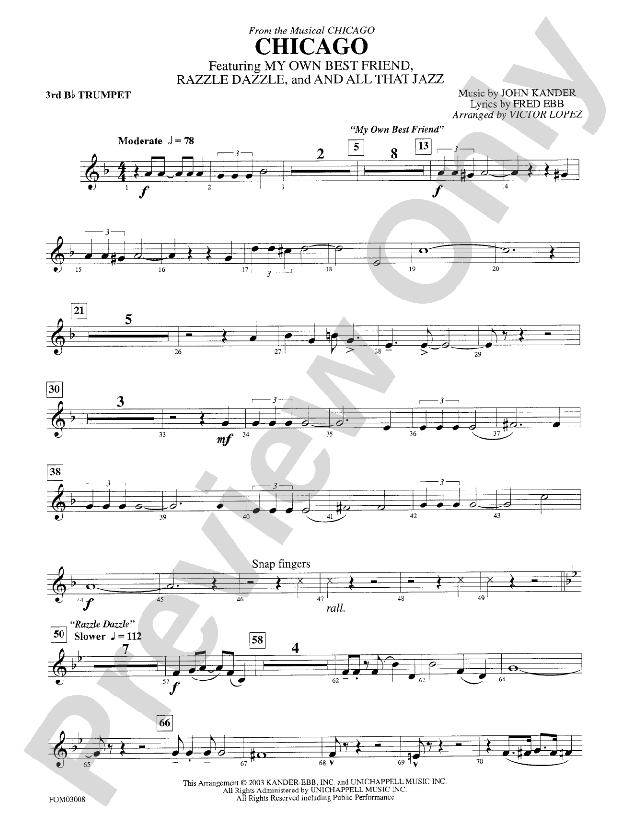 Chicago (from the musical Chicago): 3rd B-flat Trumpet