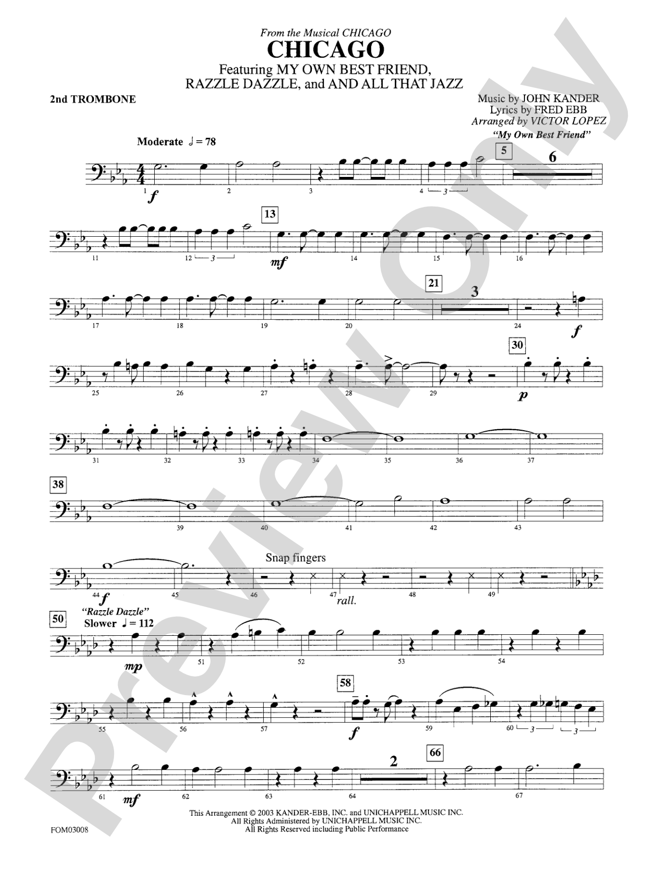 Chicago (from the musical Chicago): 2nd Trombone
