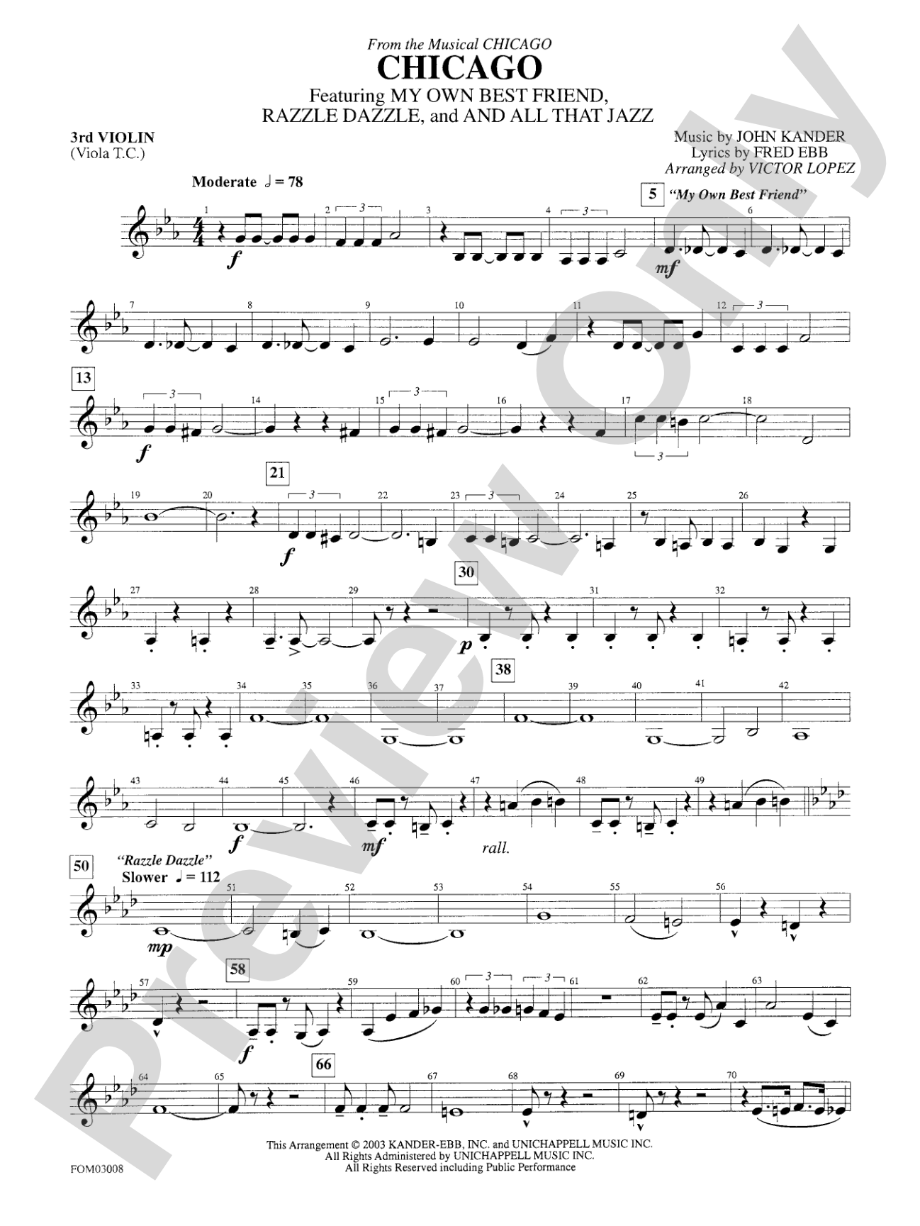Chicago (from the musical Chicago): 3rd Violin (Viola [TC])