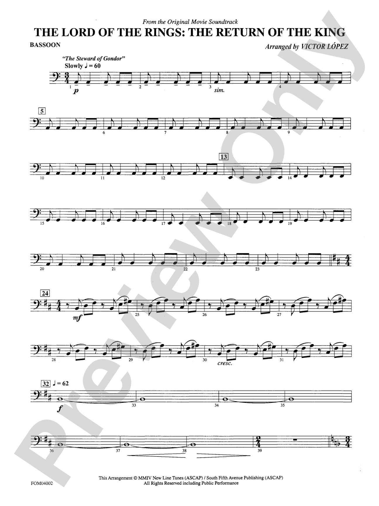 The Lord of the Rings: The Return of the King, Suite from: Bassoon