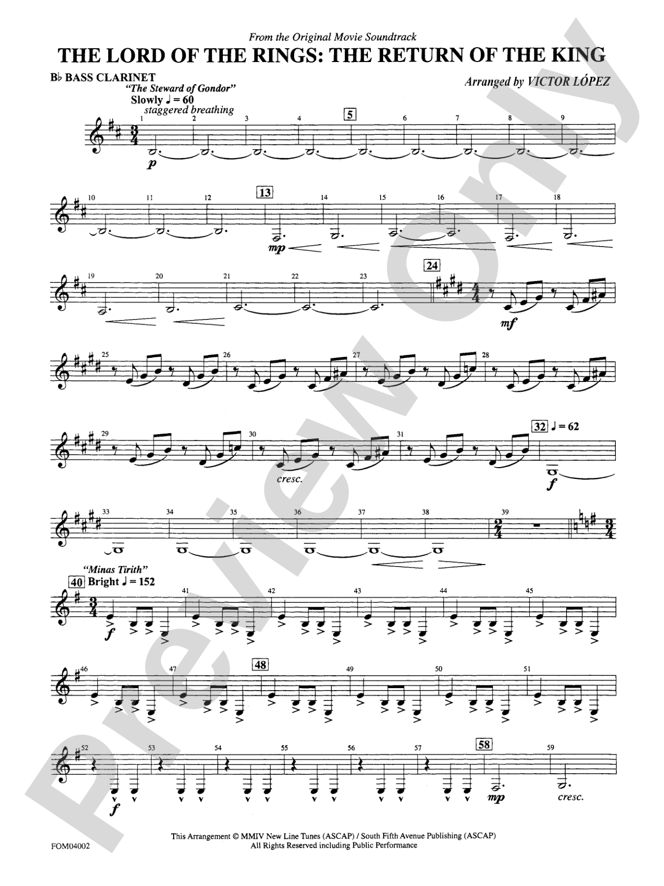 The Lord of the Rings: The Return of the King, Suite from: B-flat Bass Clarinet
