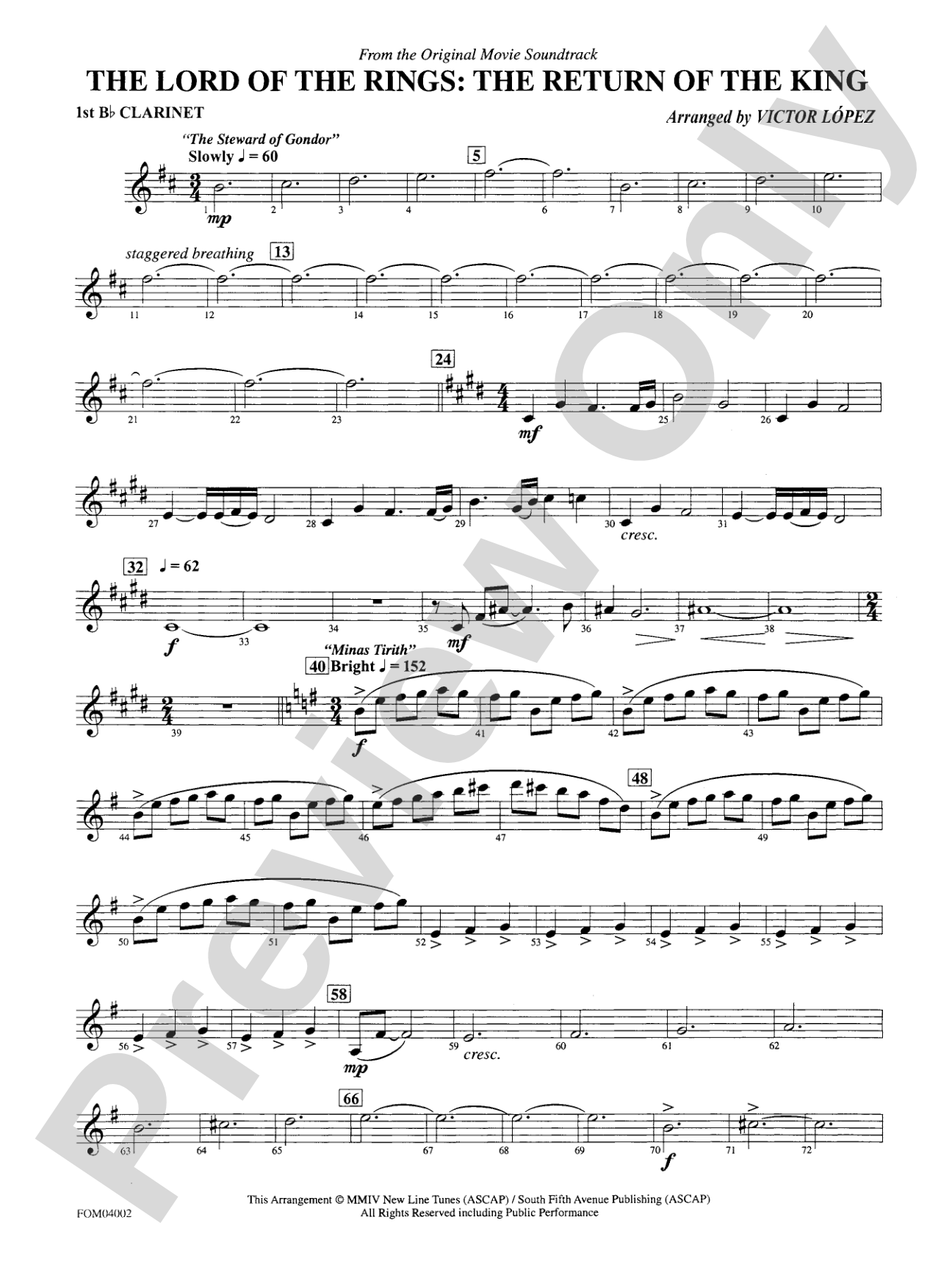 The Lord of the Rings: The Return of the King, Suite from: 1st B-flat Clarinet