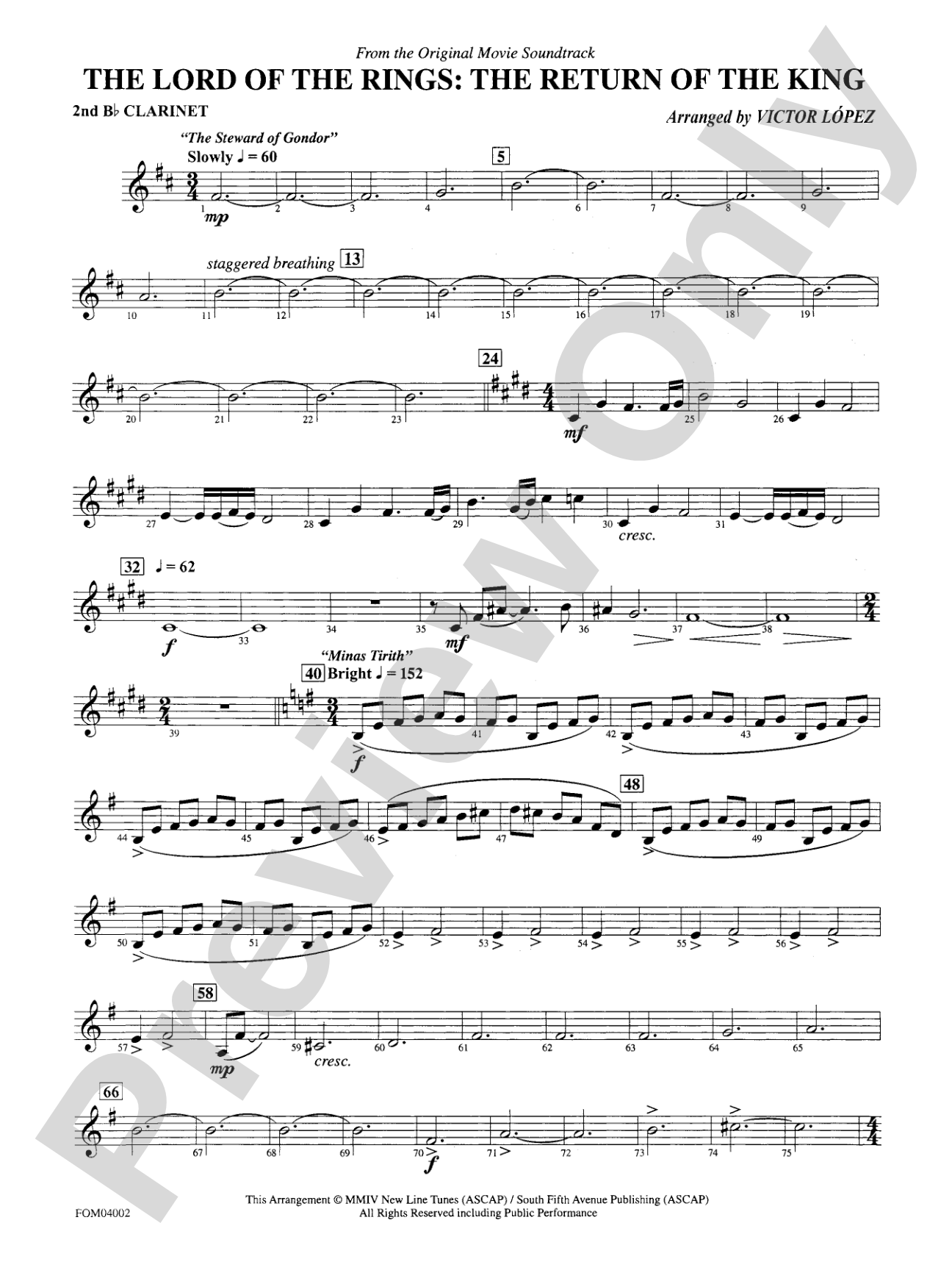 The Lord of the Rings: The Return of the King, Suite from: 2nd B-flat Clarinet