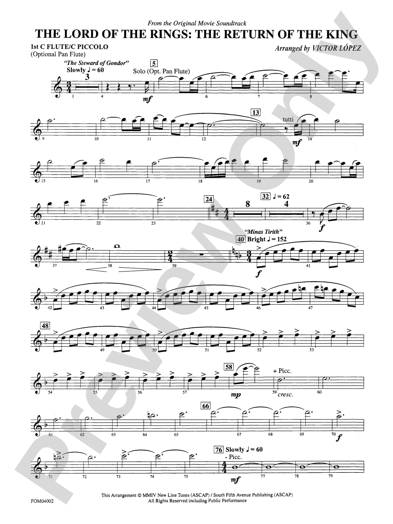 The Lord of the Rings: The Return of the King, Suite from: Flute