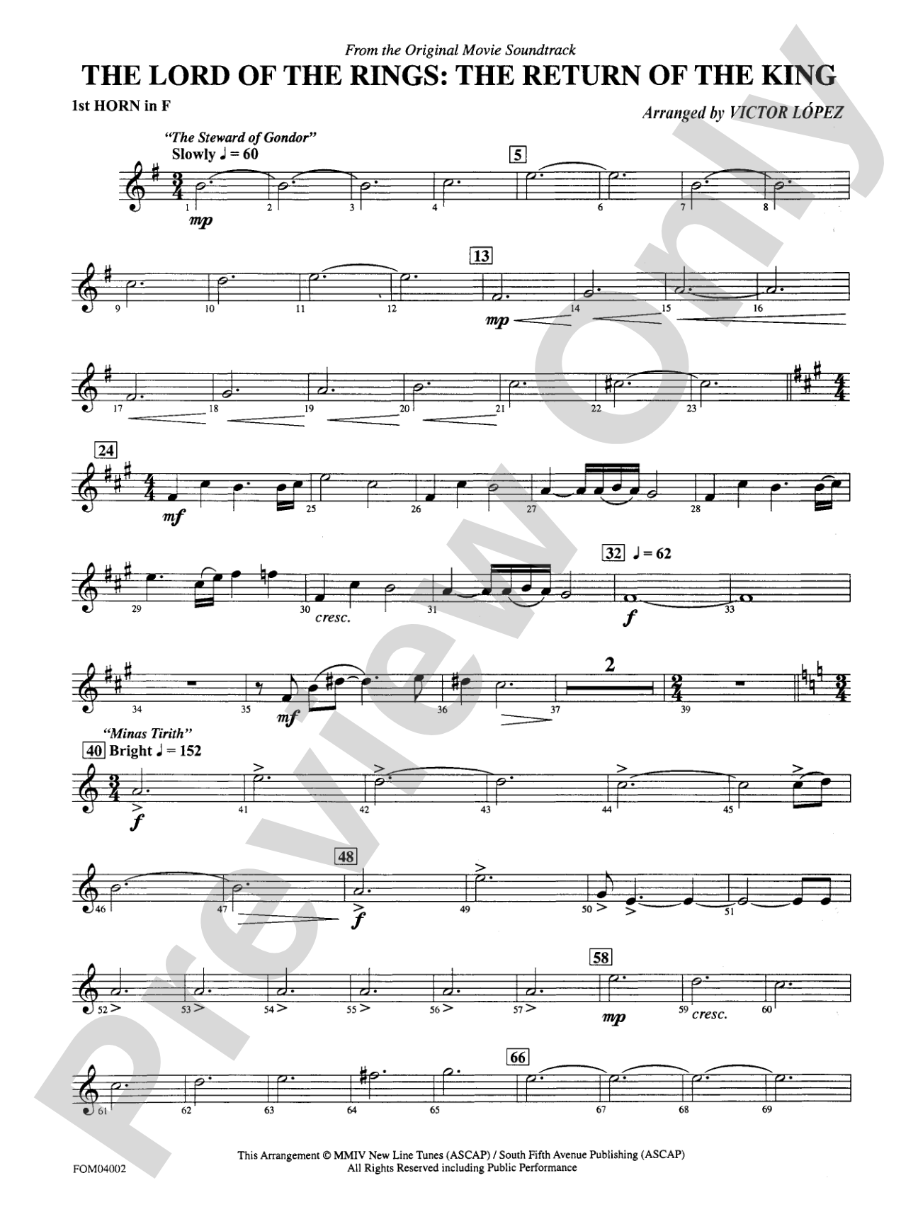 The Lord of the Rings: The Return of the King, Suite from: 1st F Horn