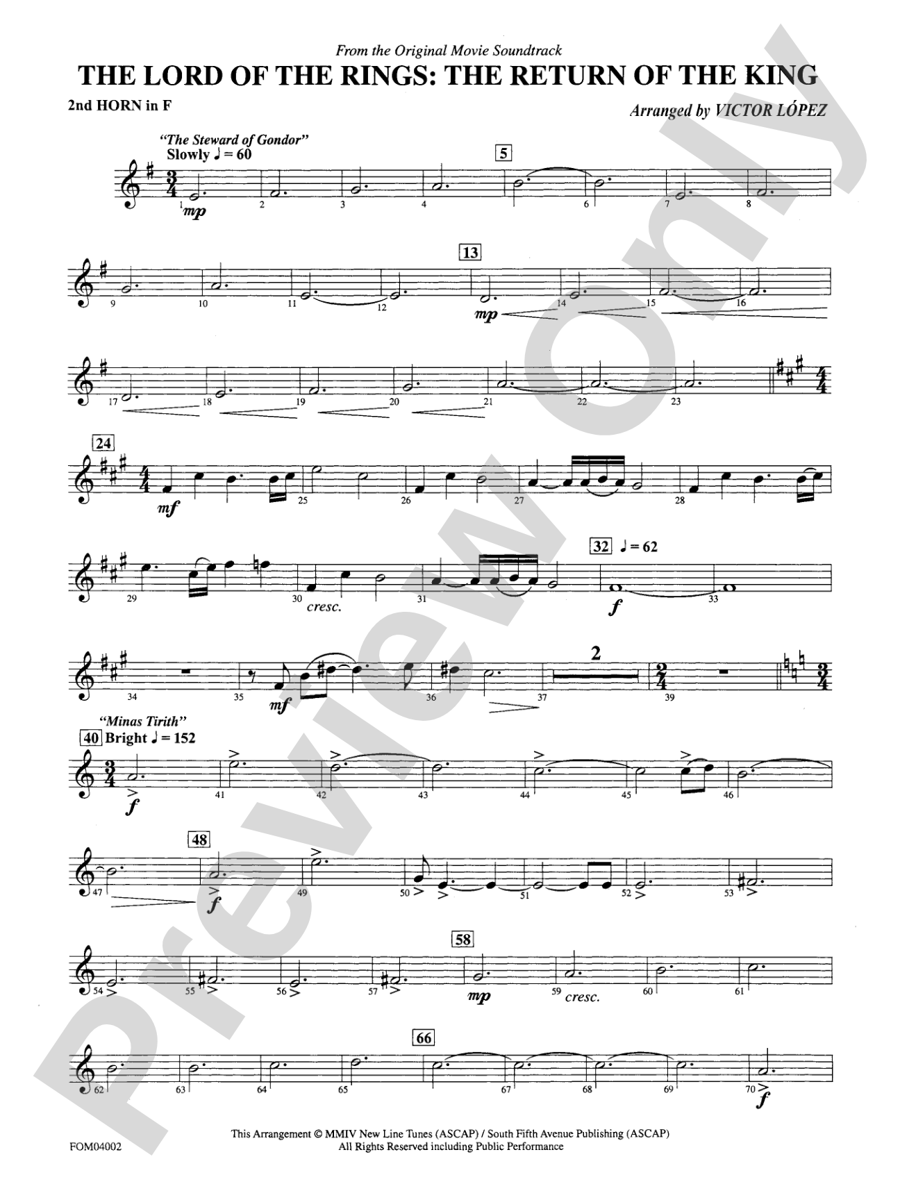 The Lord of the Rings: The Return of the King, Suite from: 2nd F Horn