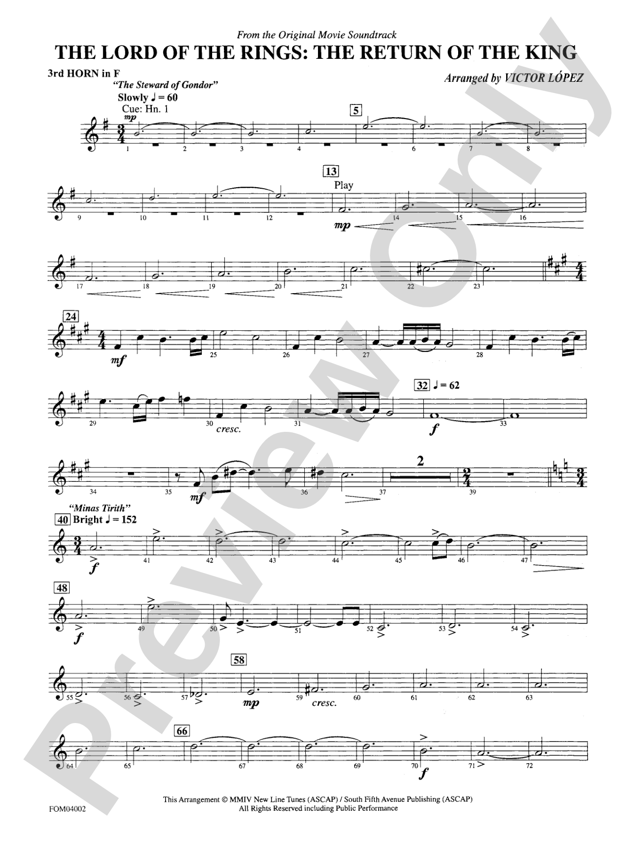 The Lord of the Rings: The Return of the King, Suite from: 3rd F Horn