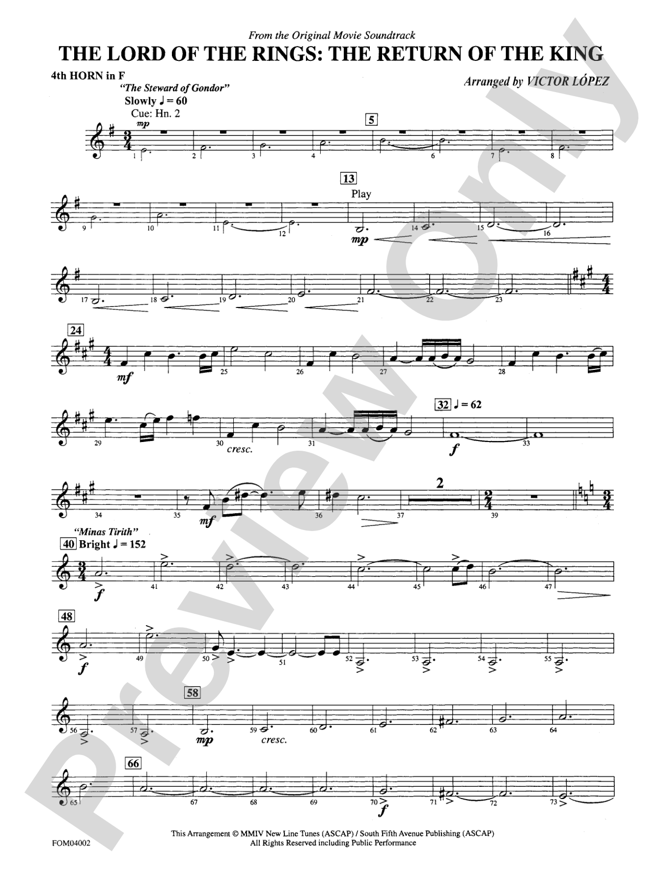 The Lord of the Rings: The Return of the King, Suite from: 4th F Horn