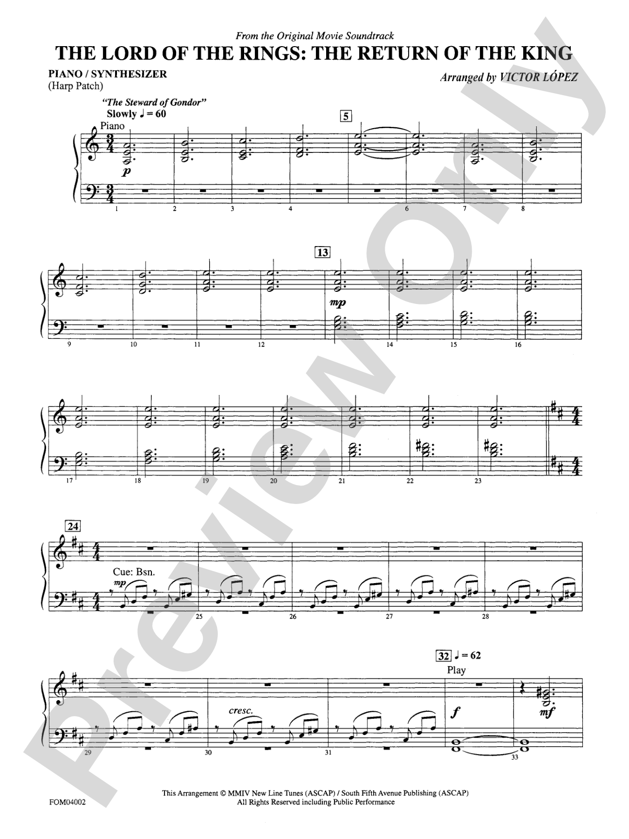 The Lord of the Rings: The Return of the King, Suite from: Piano Accompaniment