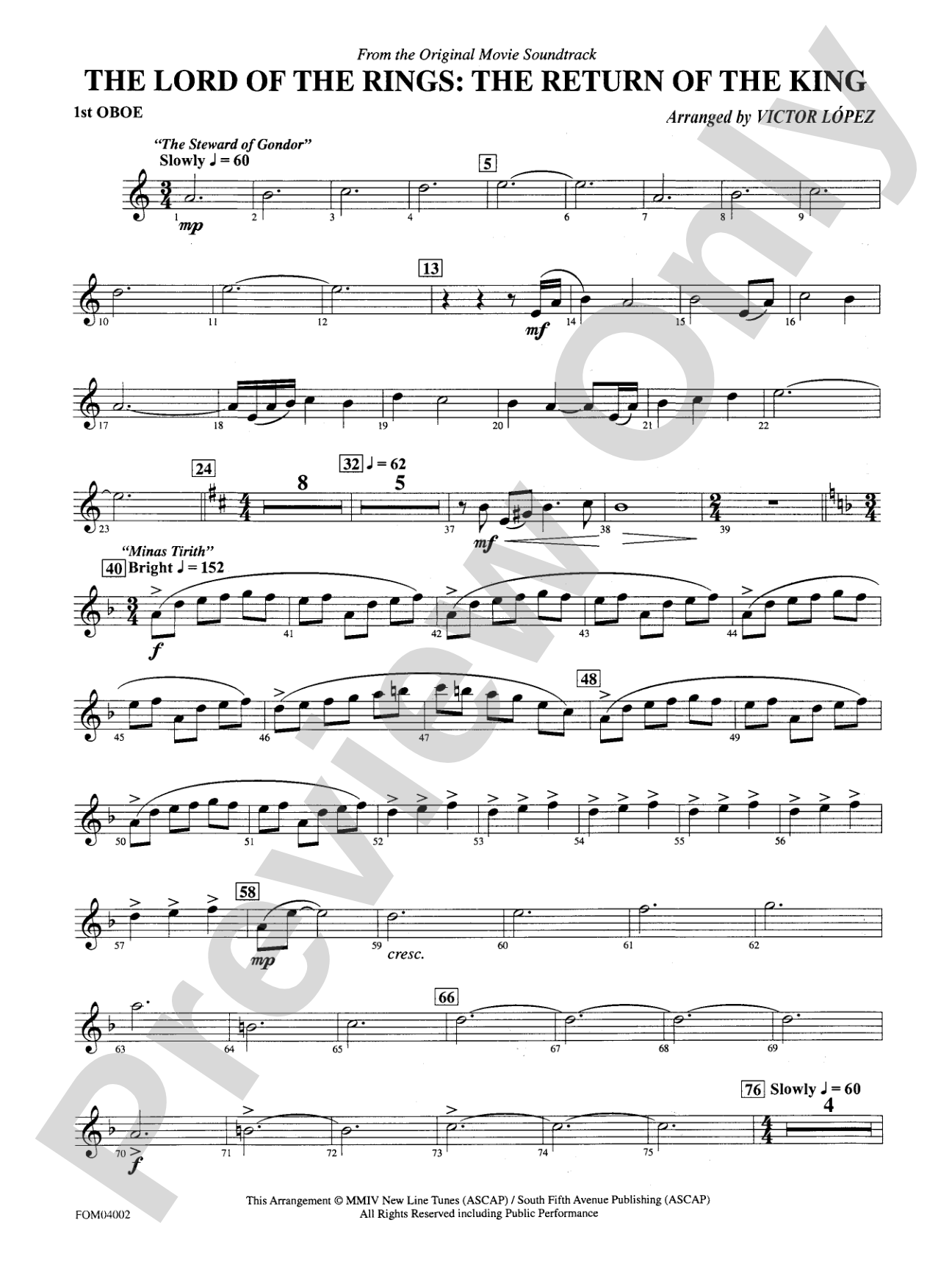 The Lord of the Rings: The Return of the King, Suite from: Oboe
