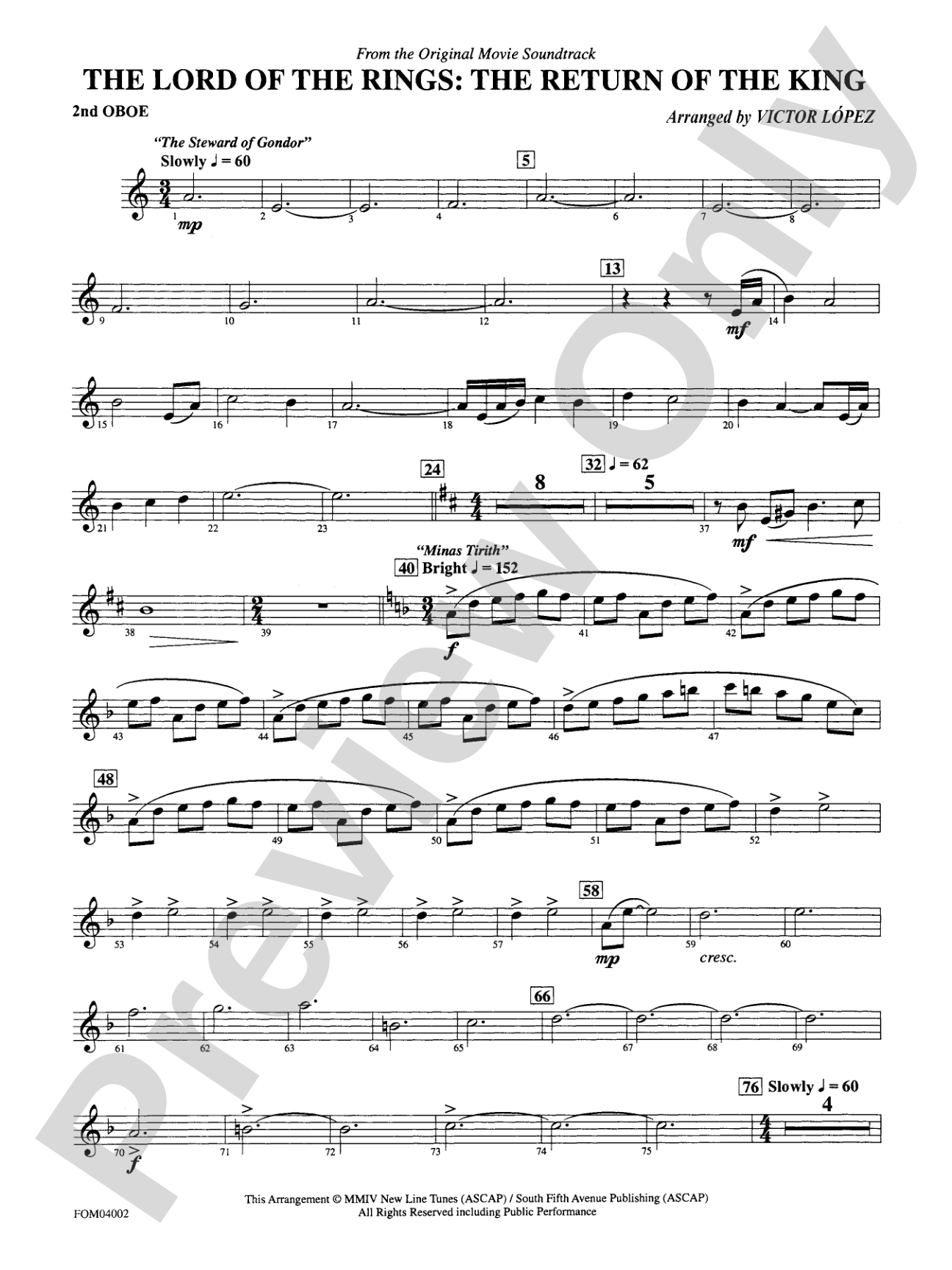 The Lord of the Rings: The Return of the King, Suite from: 2nd Oboe