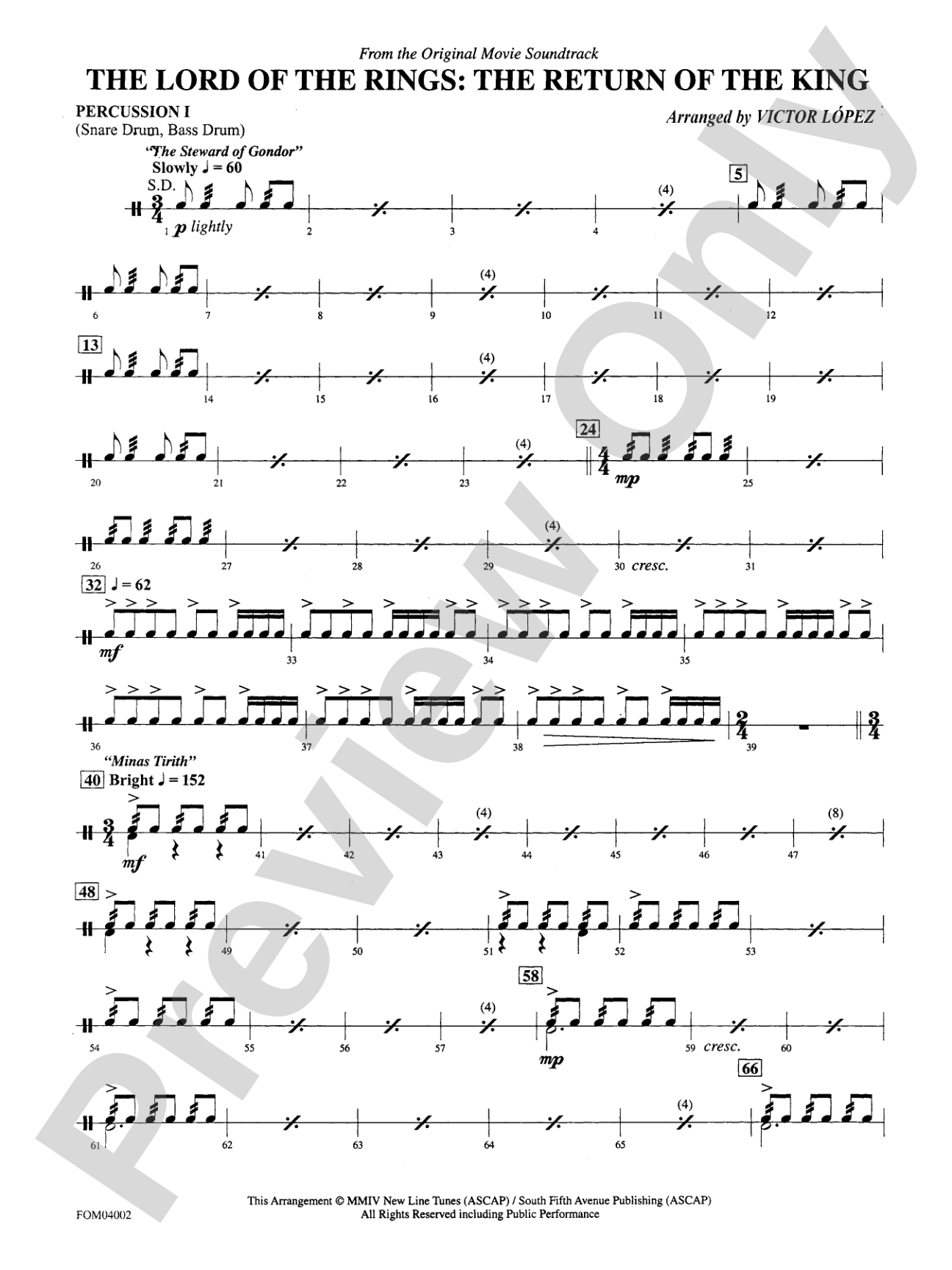 The Lord of the Rings: The Return of the King, Suite from: 1st Percussion