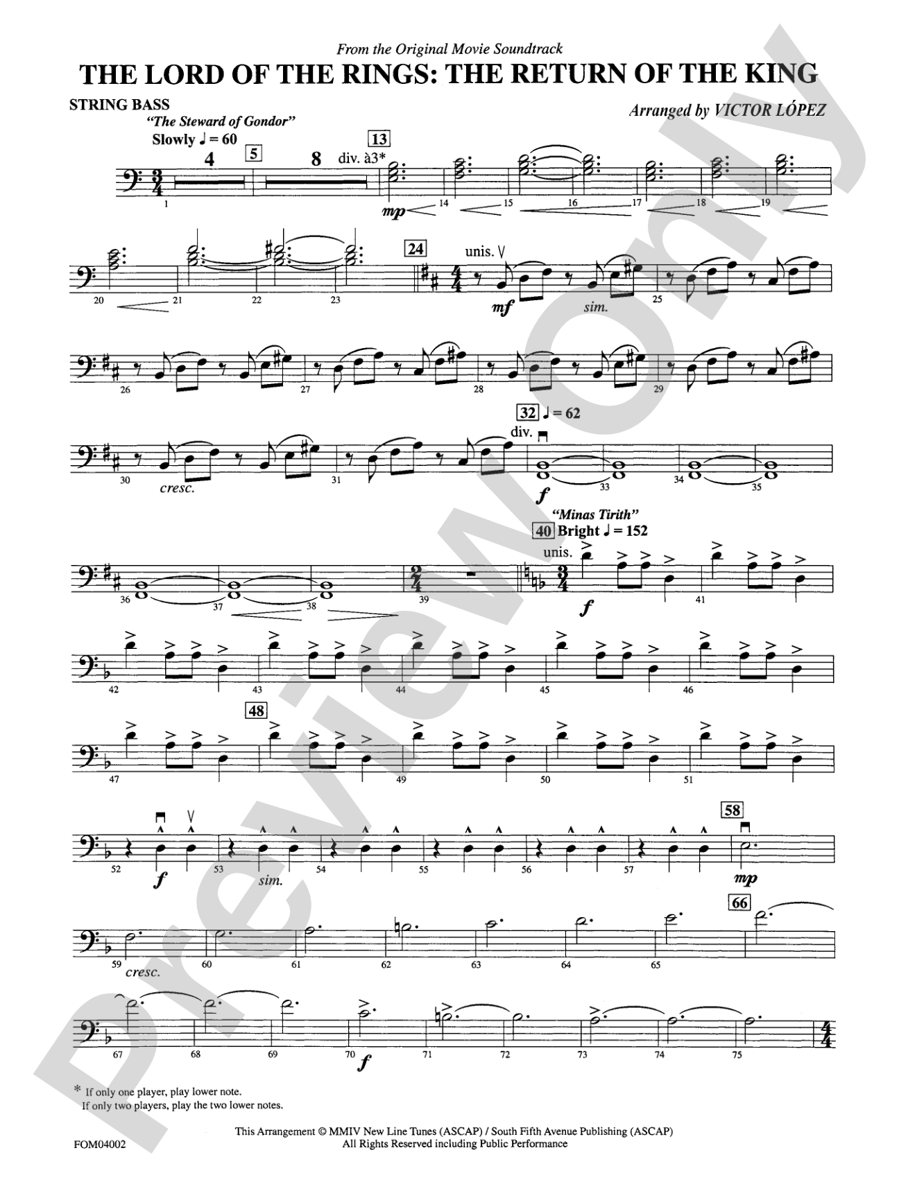 The Lord of the Rings: The Return of the King, Suite from: String Bass