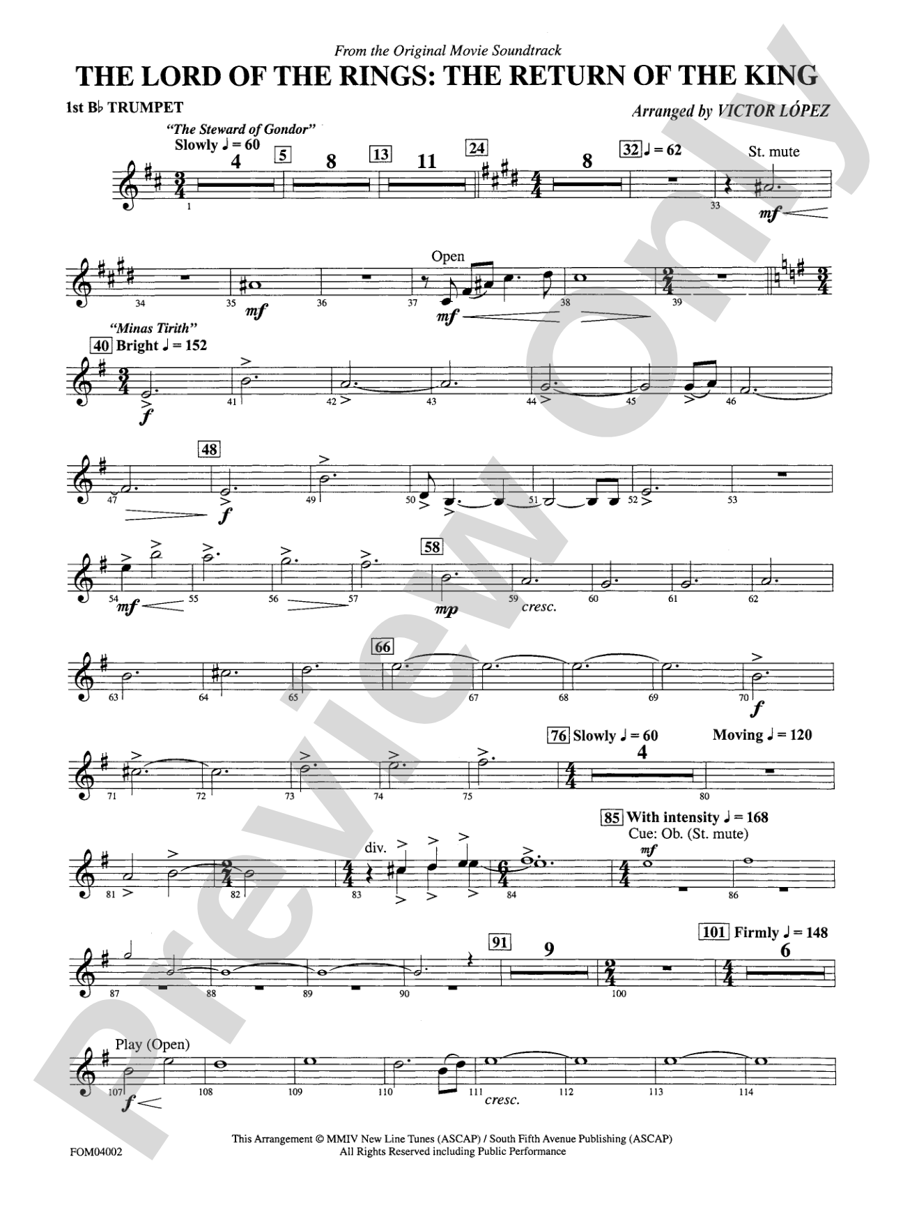 The Lord of the Rings: The Return of the King, Suite from: 1st B-flat Trumpet