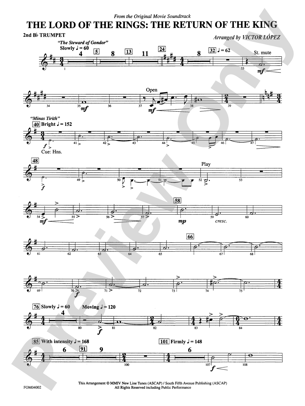 The Lord of the Rings: The Return of the King, Suite from: 2nd B-flat Trumpet