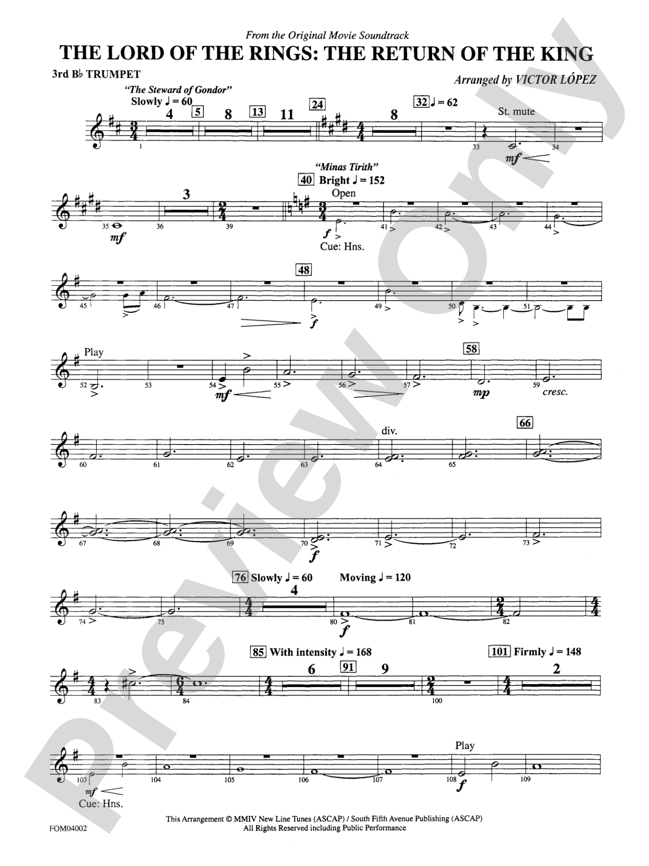 The Lord of the Rings: The Return of the King, Suite from: 3rd B-flat Trumpet