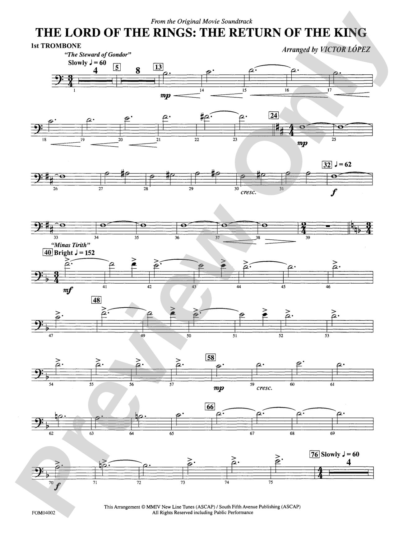 The Lord of the Rings: The Return of the King, Suite from: 1st Trombone