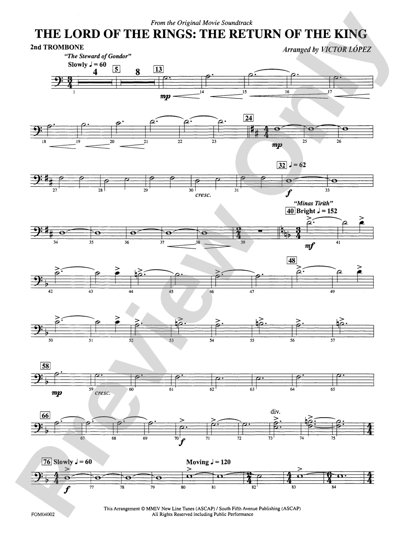 The Lord of the Rings: The Return of the King, Suite from: 2nd Trombone