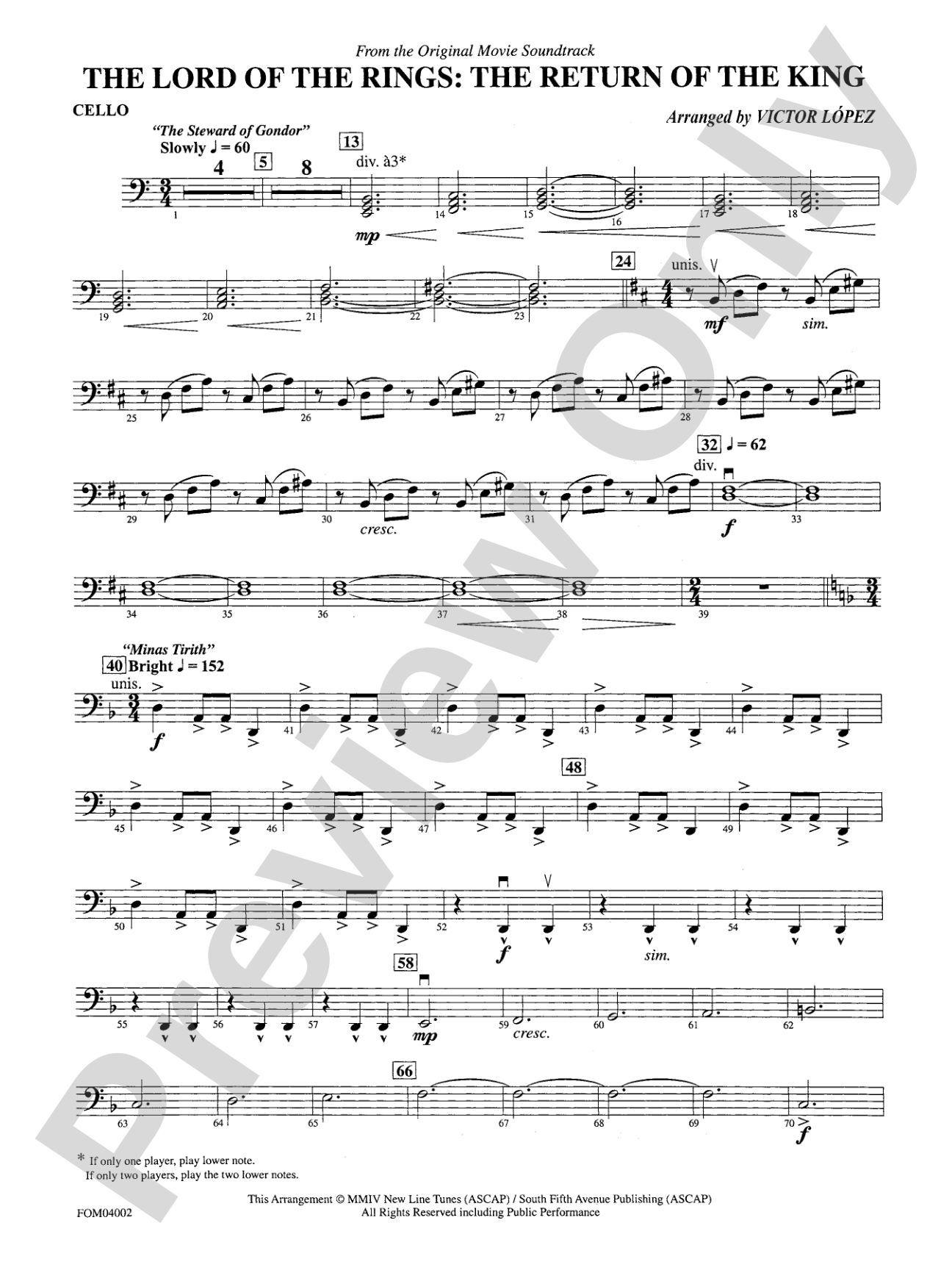 The Lord of the Rings: The Return of the King, Suite from: Cello
