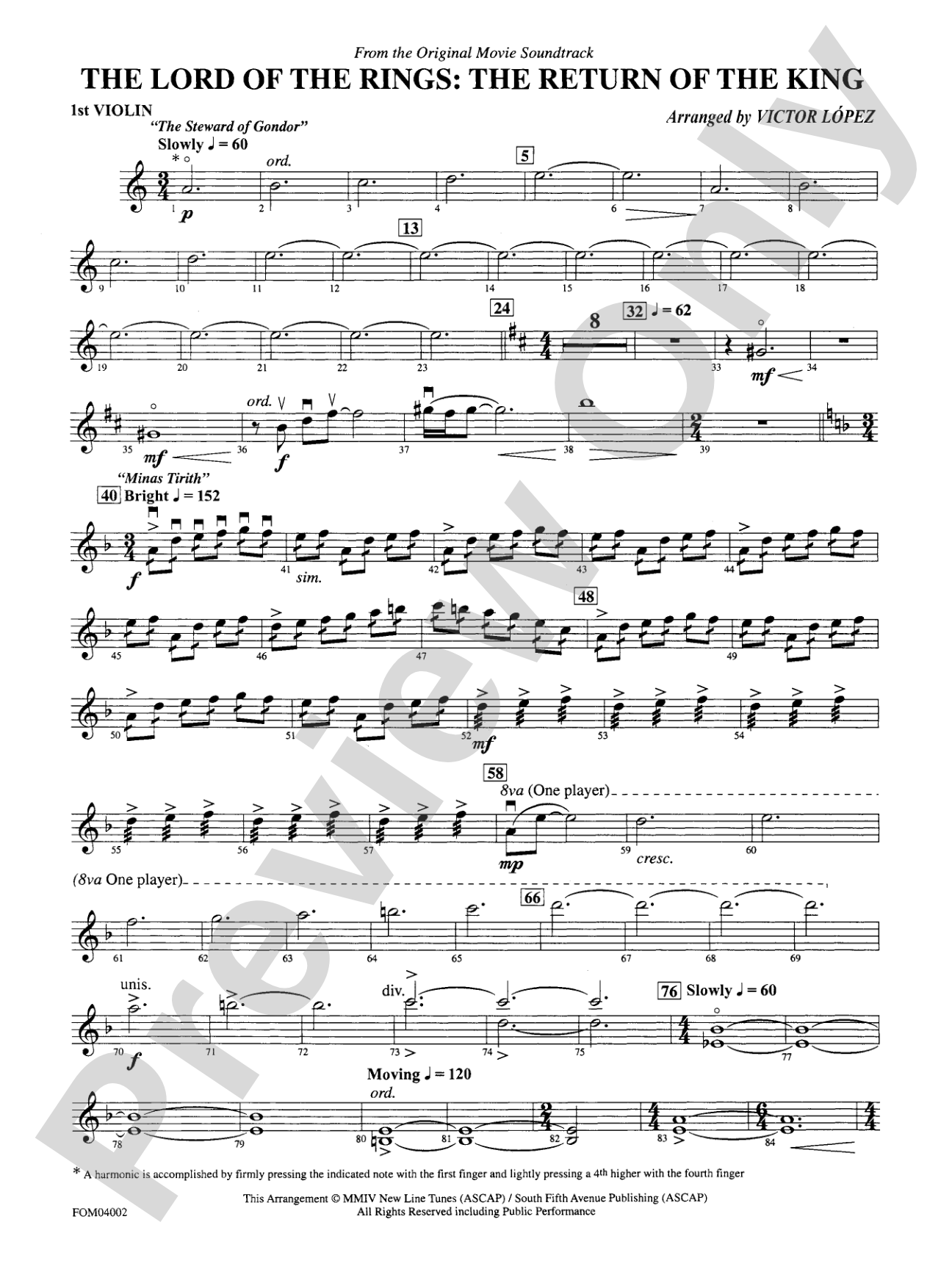 The Lord of the Rings: The Return of the King, Suite from: 1st Violin