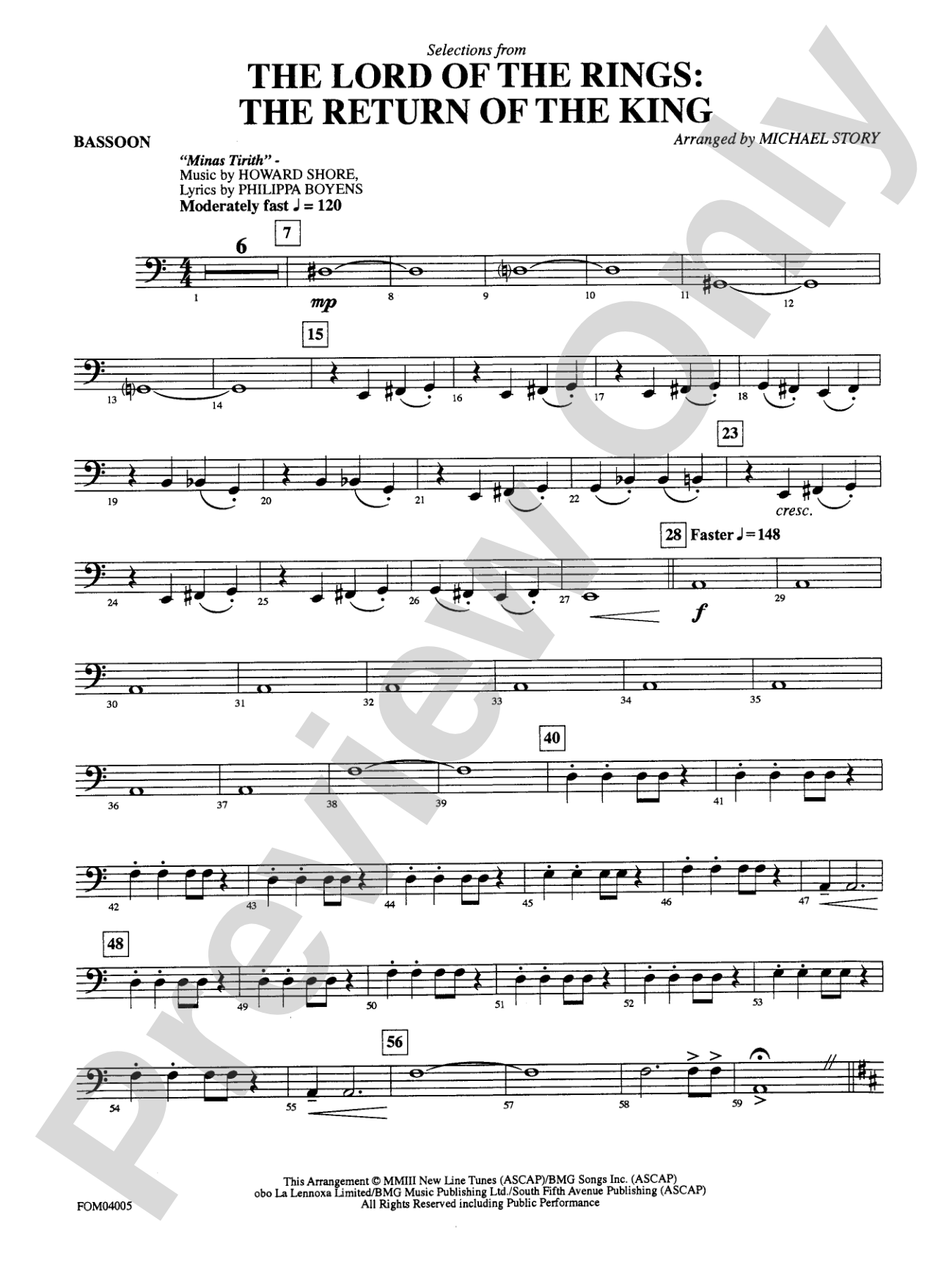 The Lord of the Rings: The Return of the King, Selections from: Bassoon