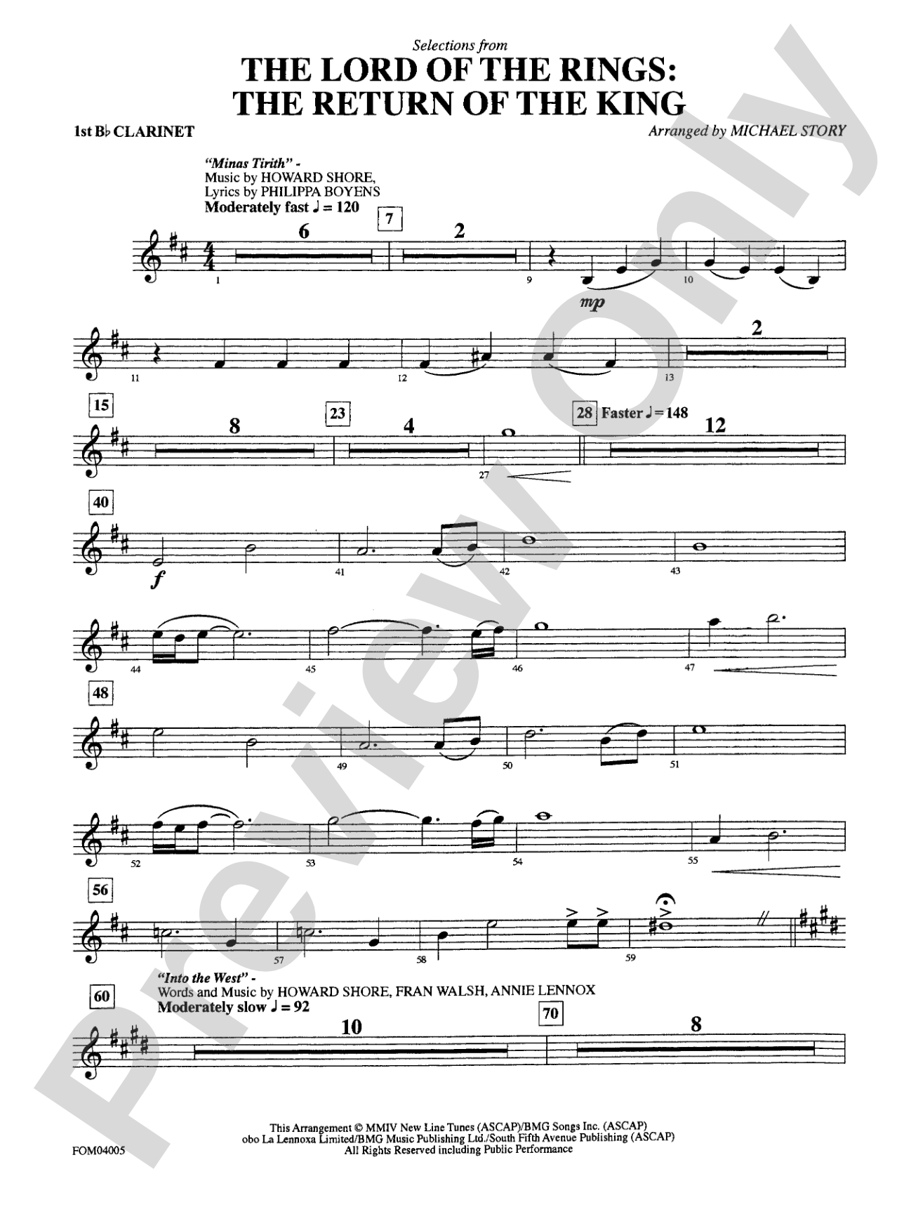 The Lord of the Rings: The Return of the King, Selections from: 1st B-flat Clarinet