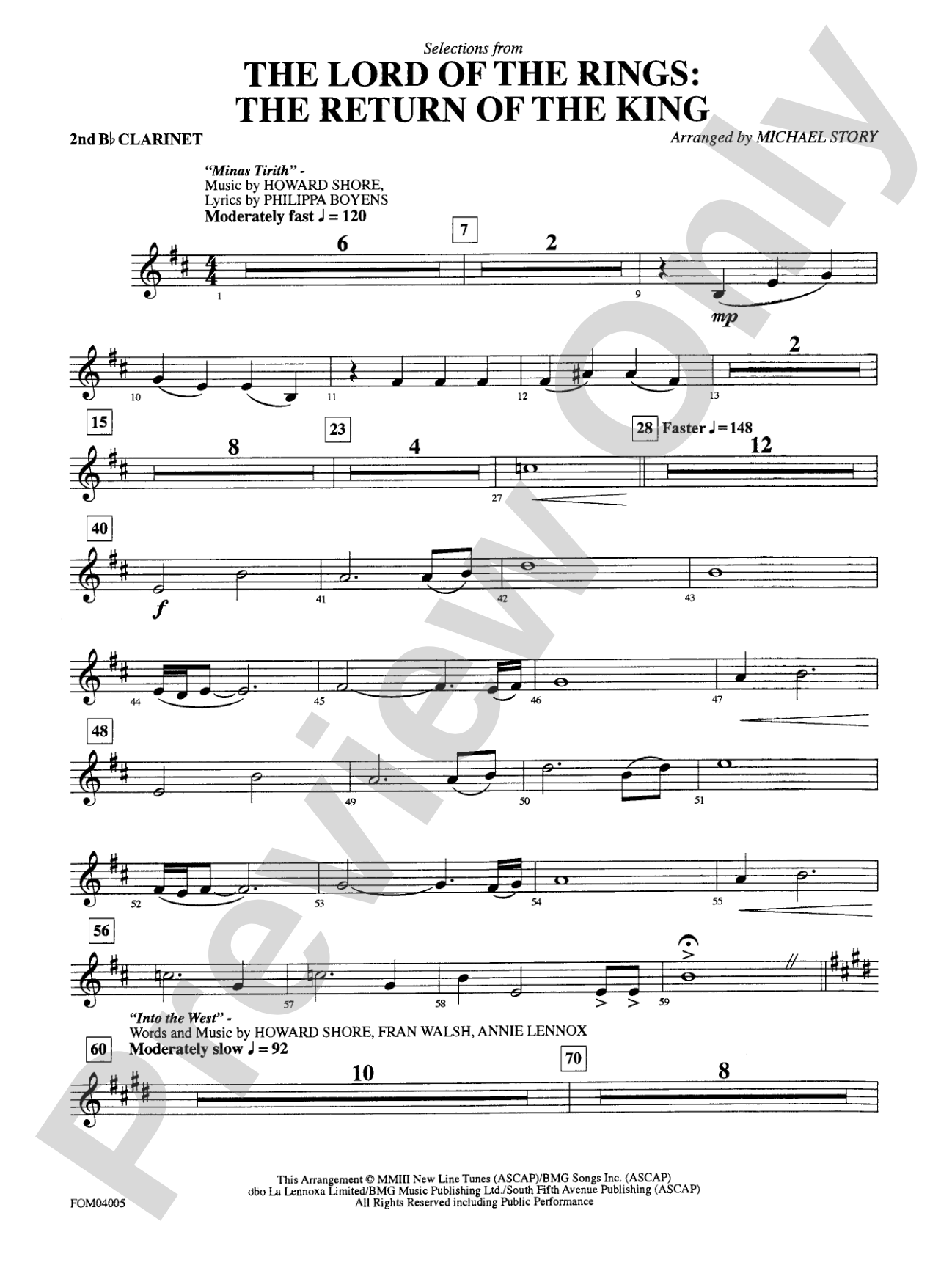 The Lord of the Rings: The Return of the King, Selections from: 2nd B-flat Clarinet